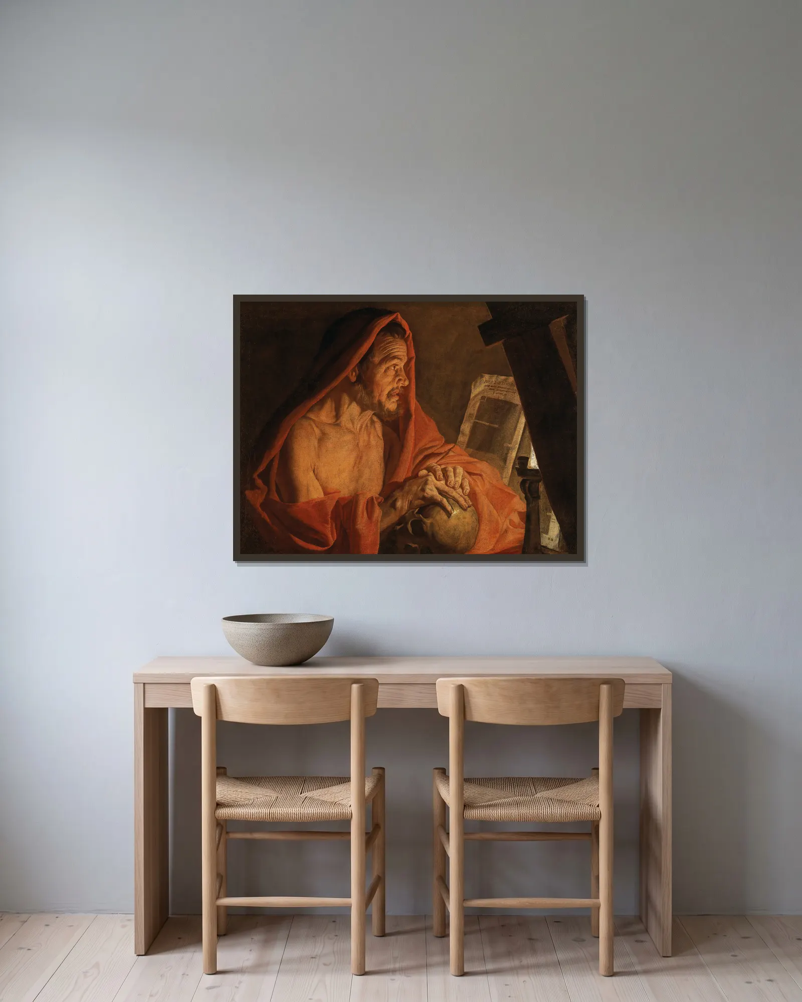 Saint Jerome av Matthias Stom inramad på en vägg