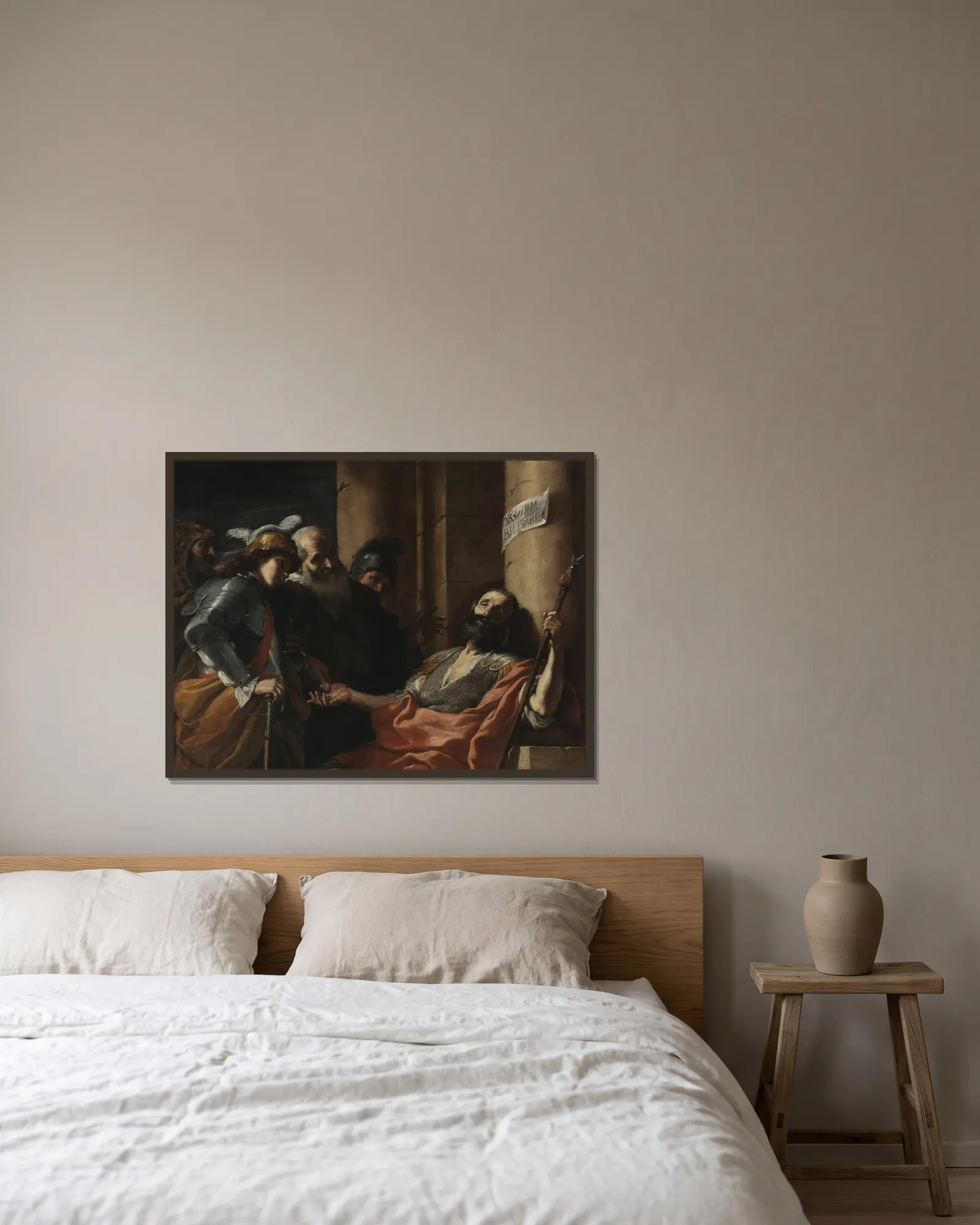 Belisarius Receiving Alms av Mattia Preti inramad på en vägg
