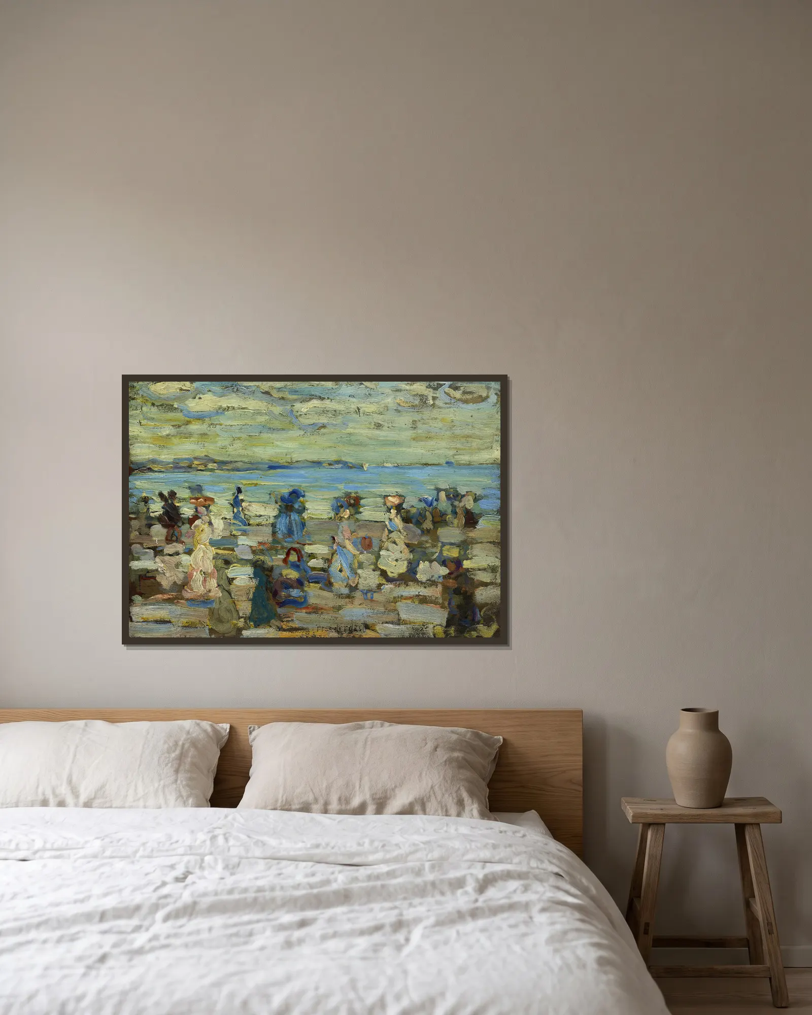 Beach Scene av Maurice Prendergast inramad på en vägg