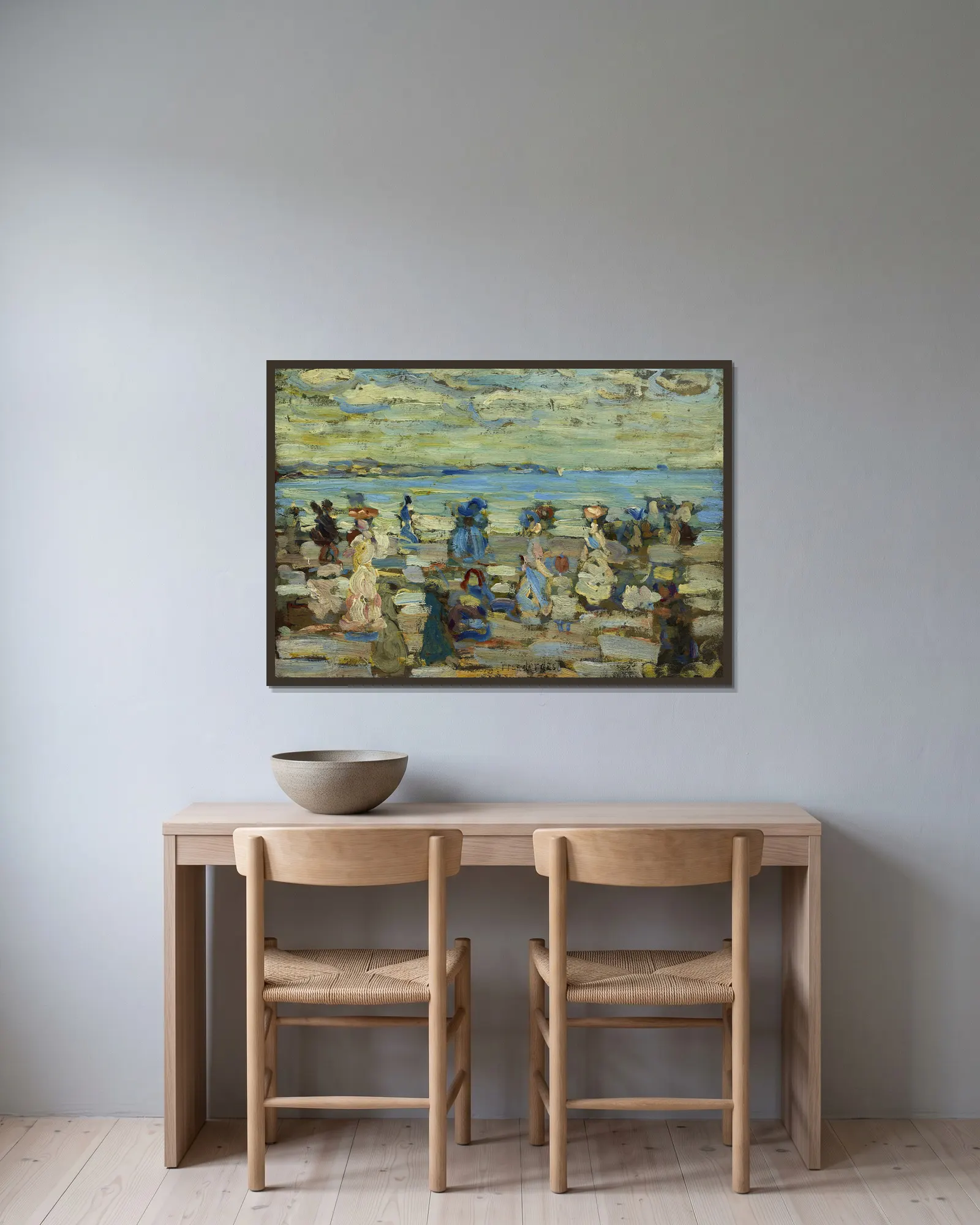 Beach Scene av Maurice Prendergast inramad på en vägg