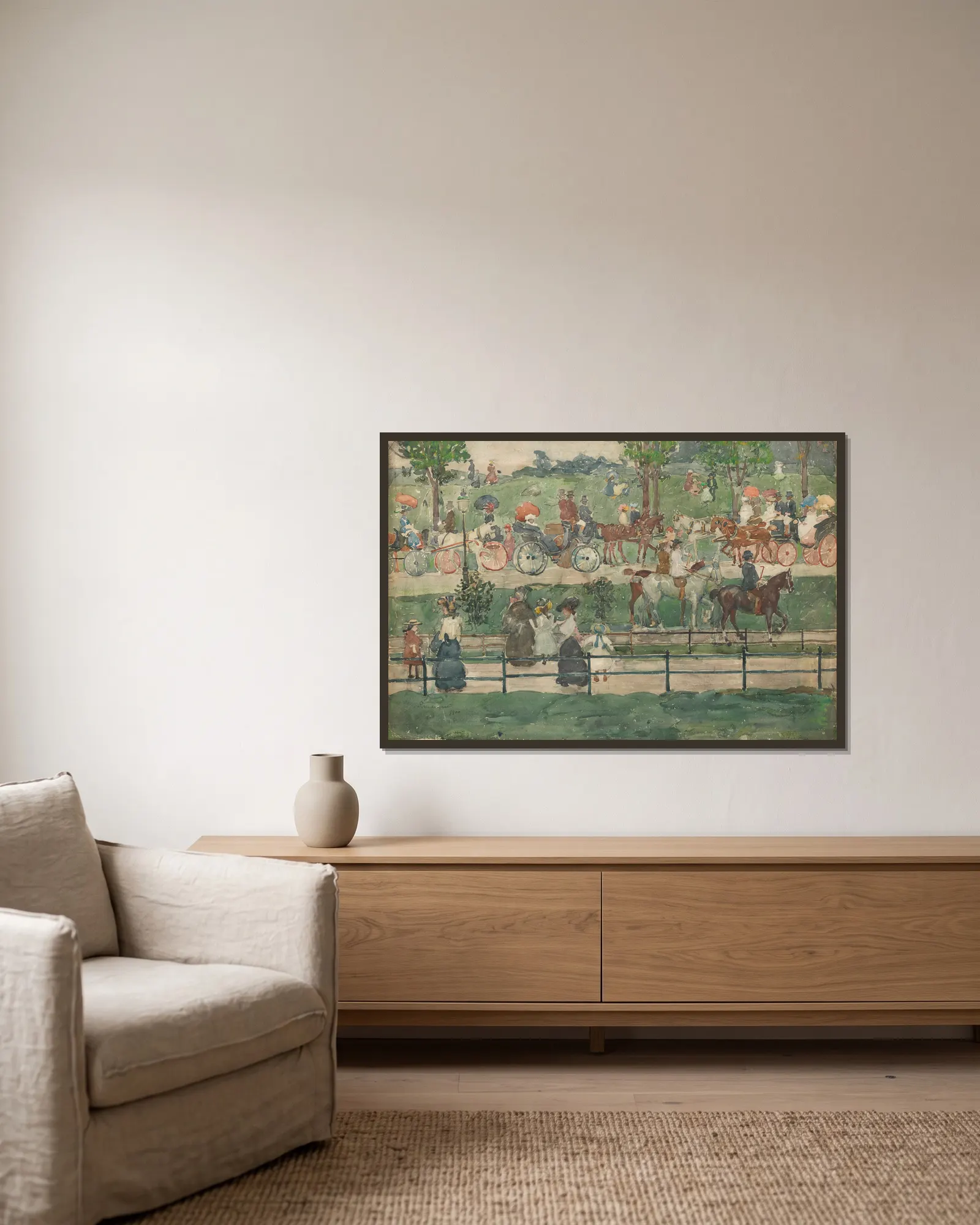 Central Park av Maurice Prendergast inramad på en vägg