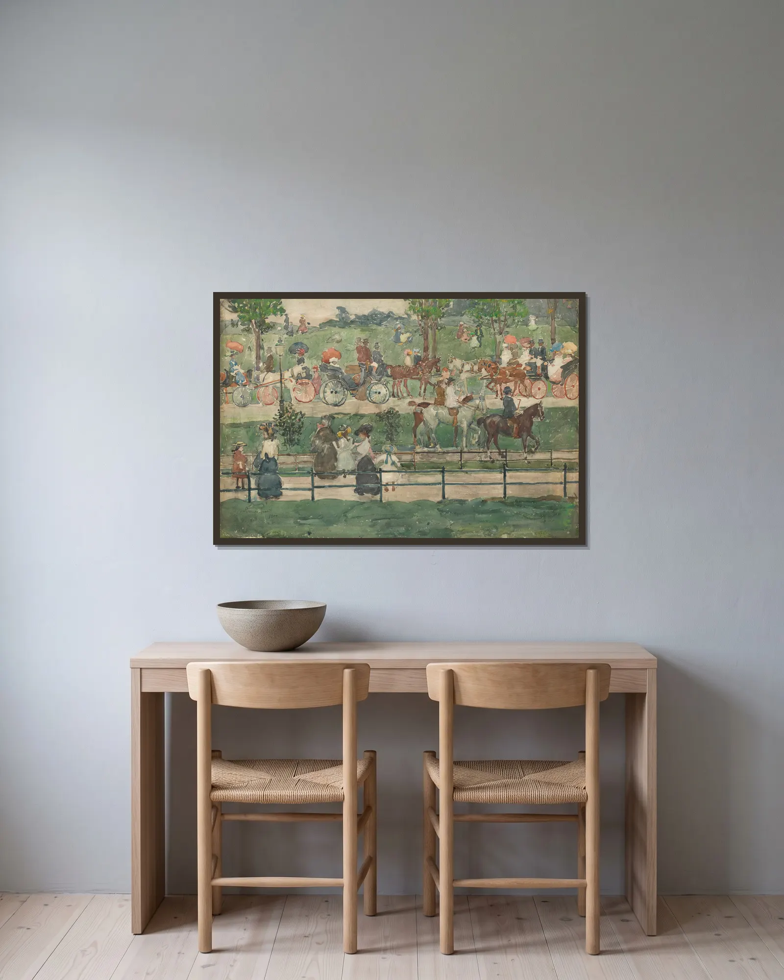 Central Park av Maurice Prendergast inramad på en vägg