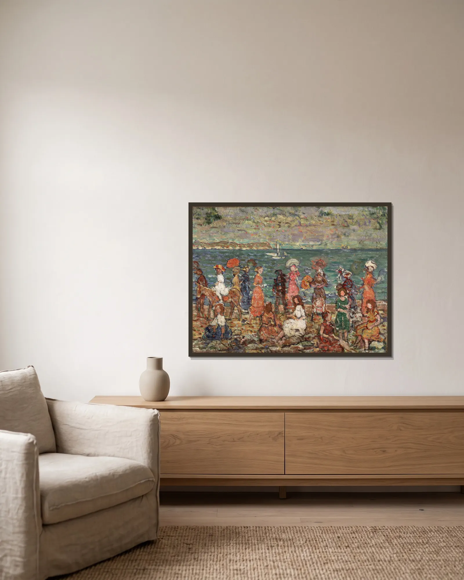 Seashore av Maurice Prendergast inramad på en vägg