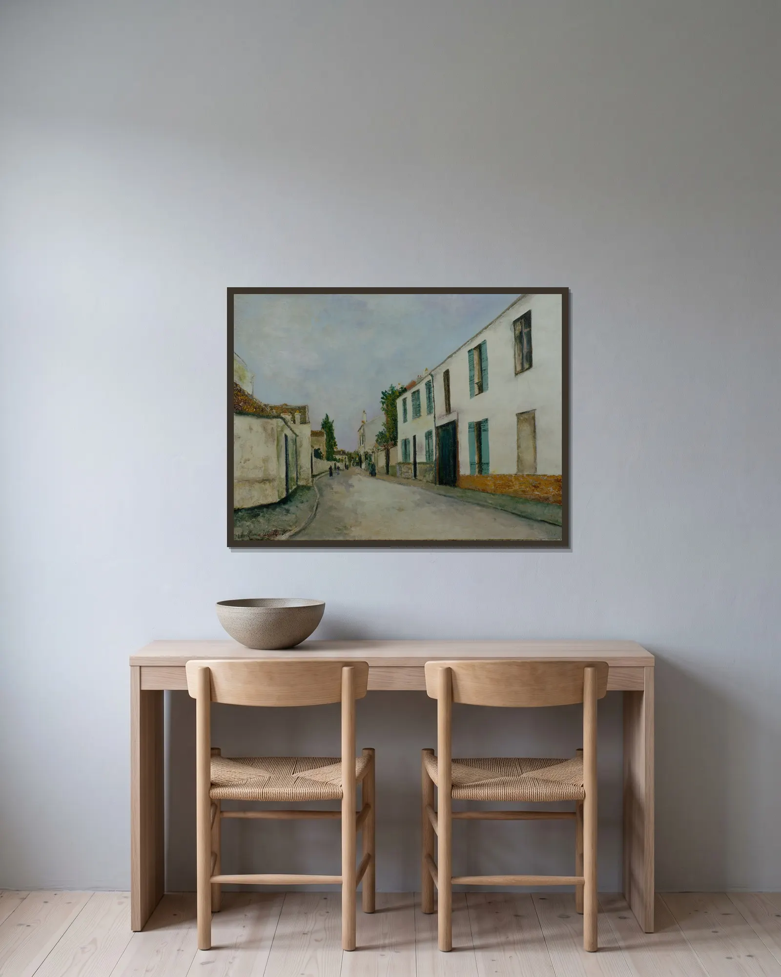 Street Scene (Rue de village) av Maurice Utrillo inramad på en vägg