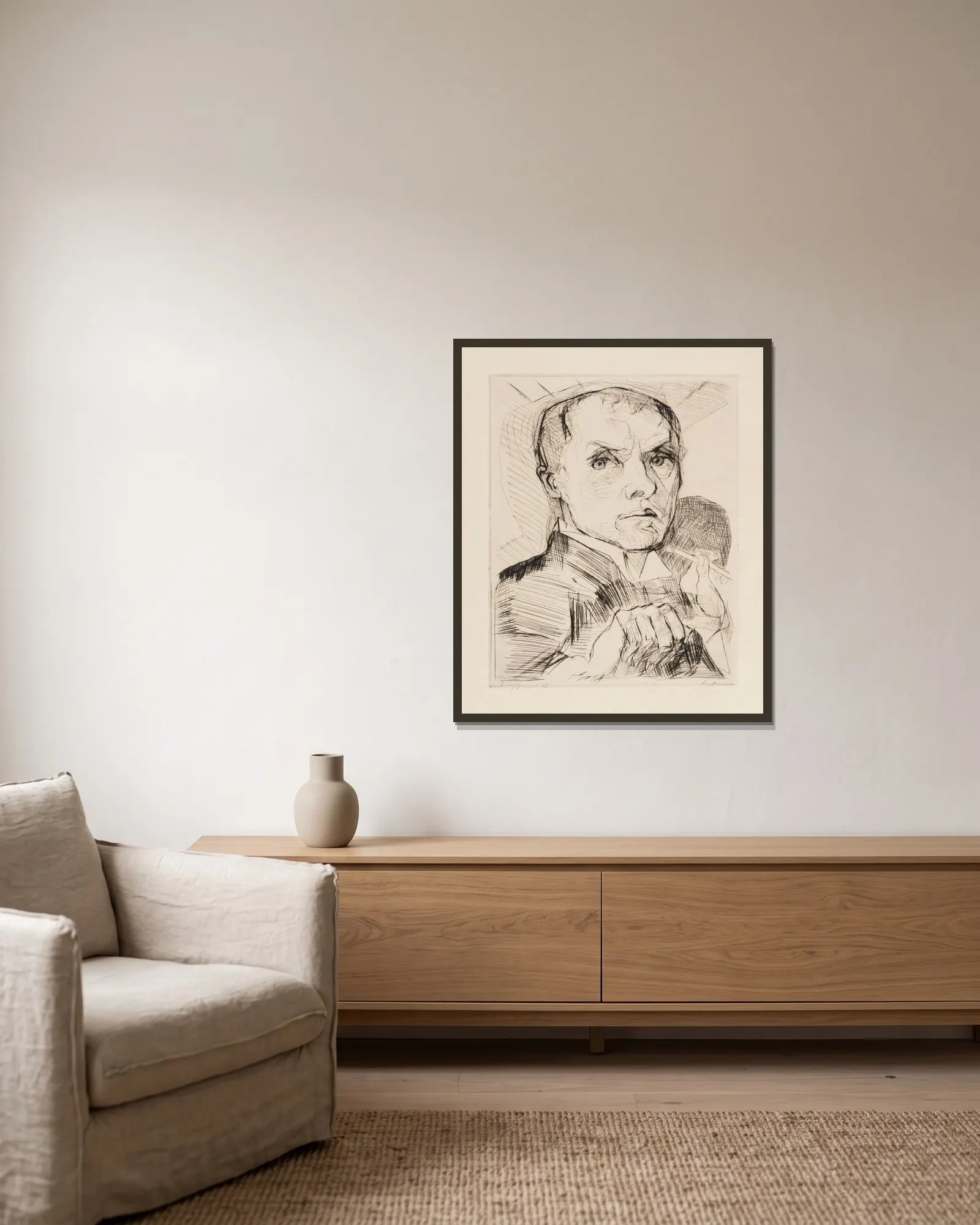 Gesichter Pl.05 av Max Beckmann inramad på en vägg