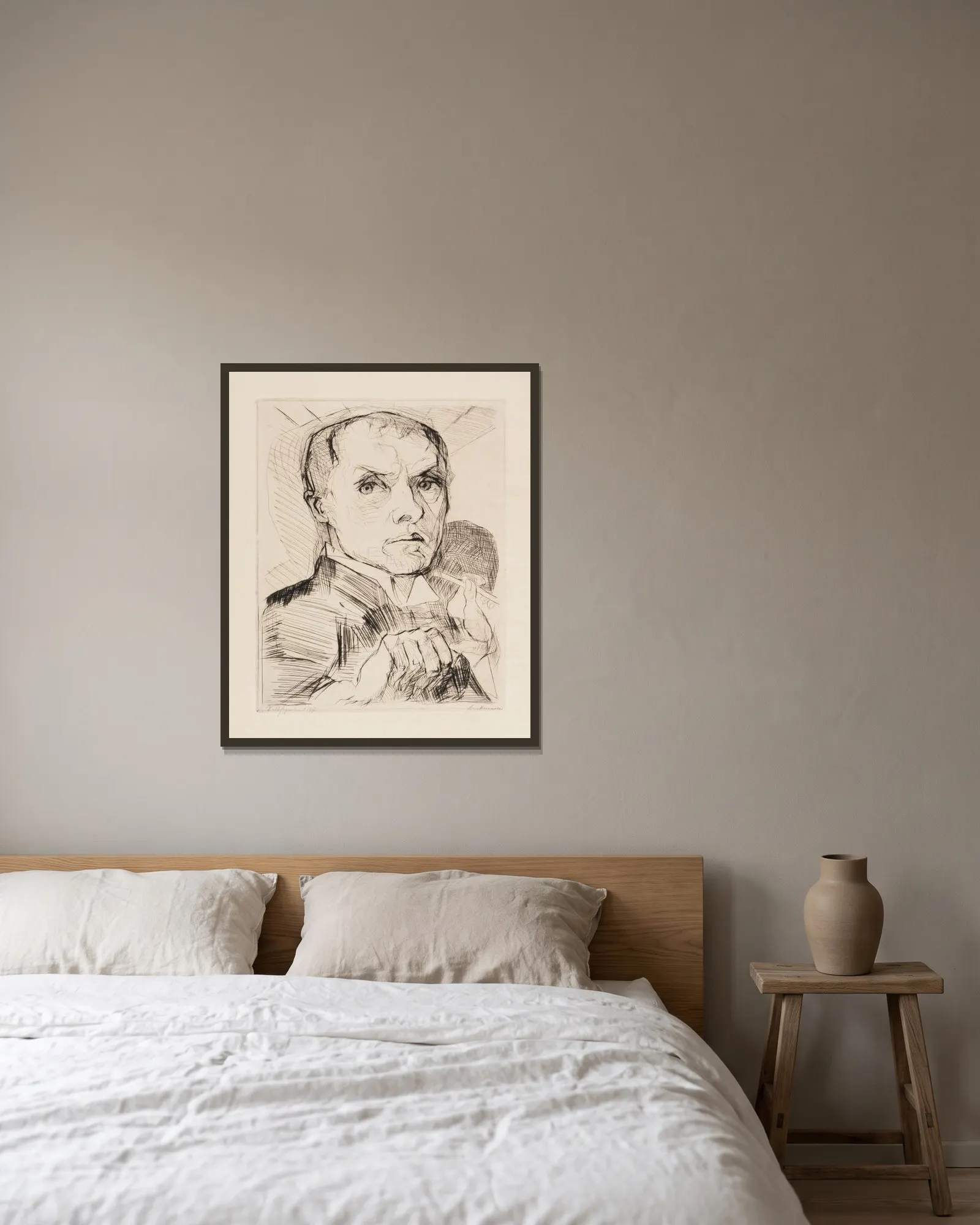 Gesichter Pl.05 av Max Beckmann inramad på en vägg