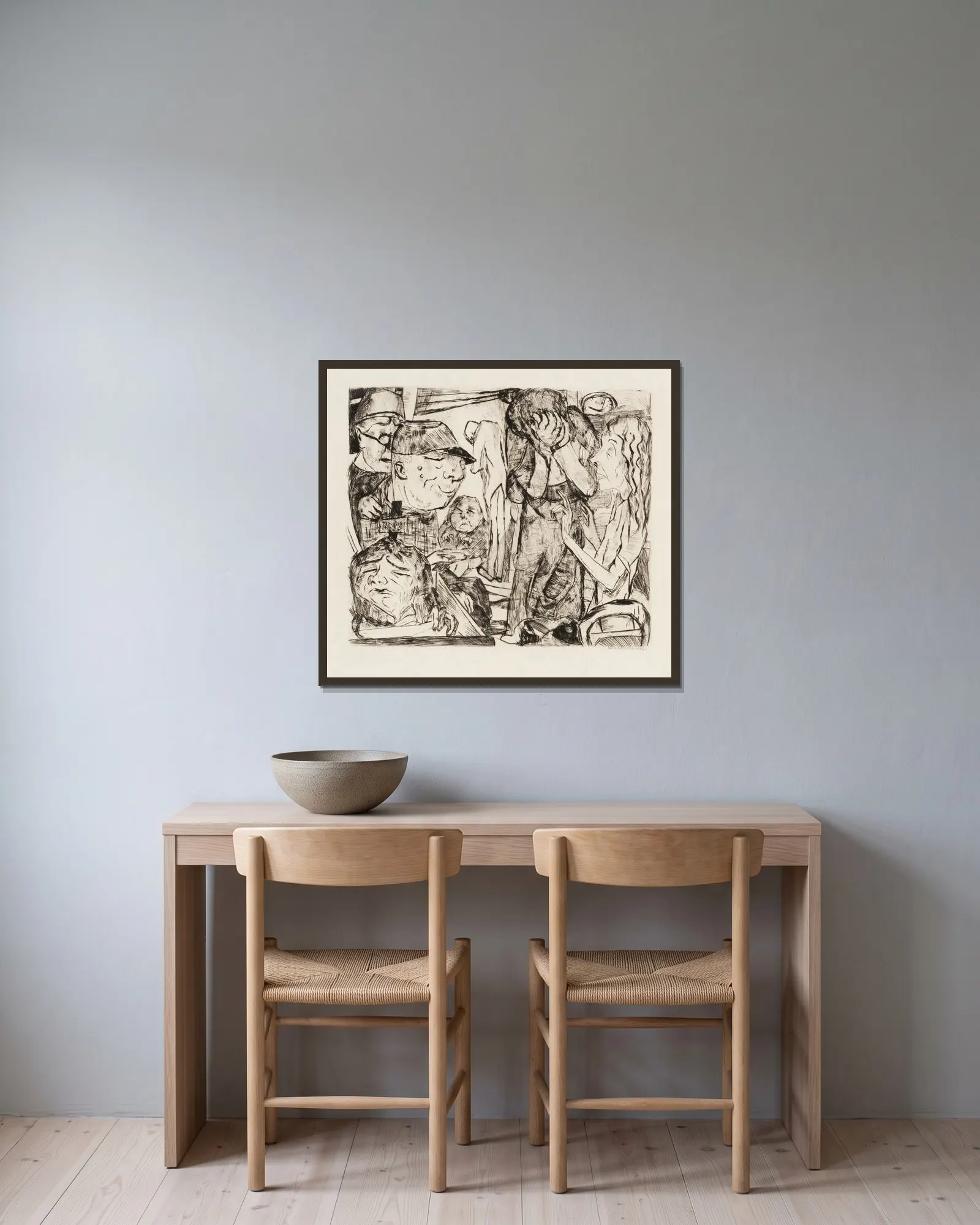 Gesichter Pl.08 av Max Beckmann inramad på en vägg