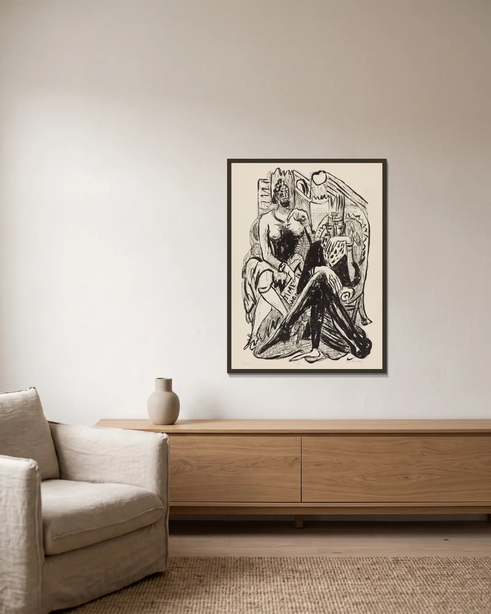 King and Demagogue av Max Beckmann inramad på en vägg