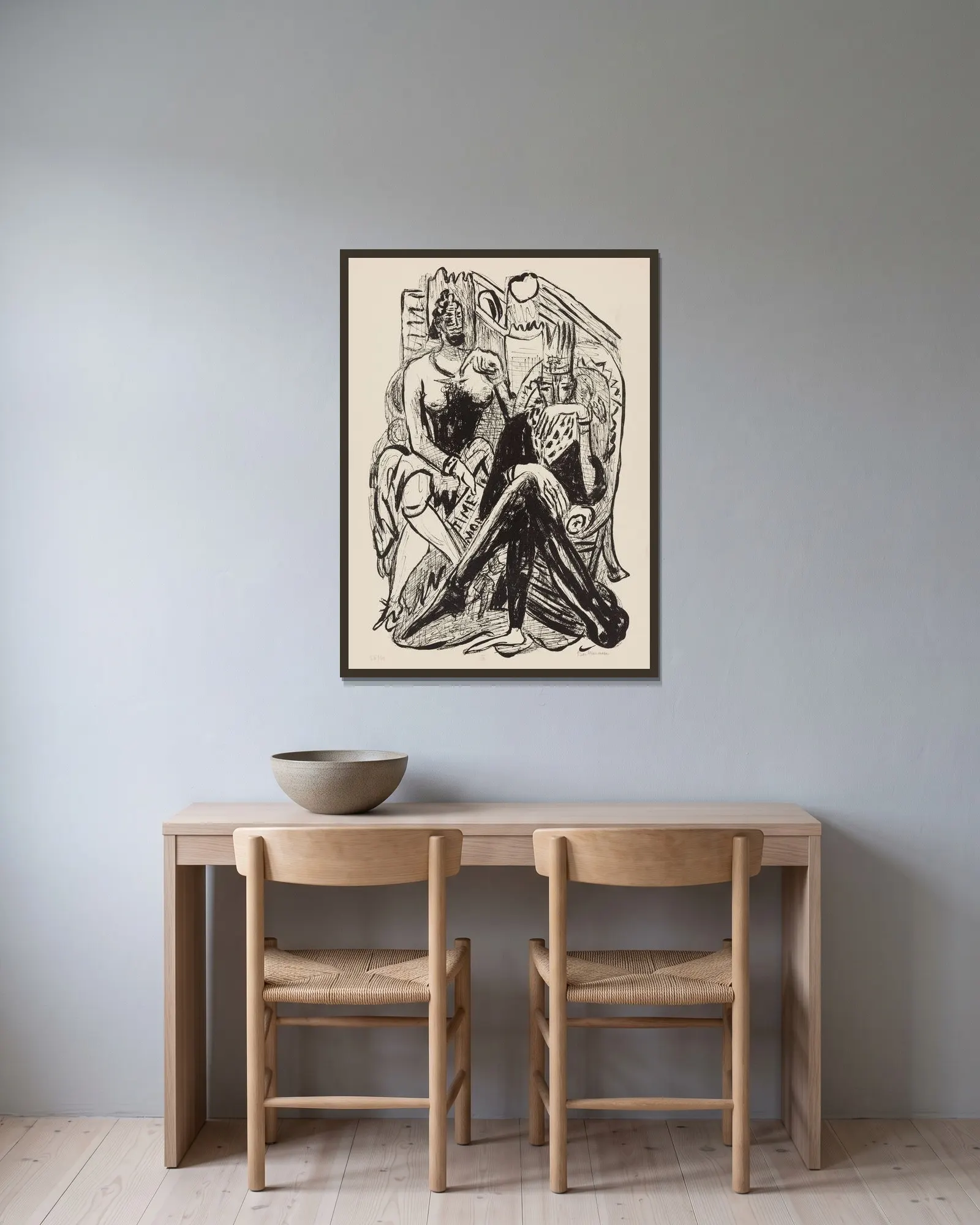 King and Demagogue av Max Beckmann inramad på en vägg