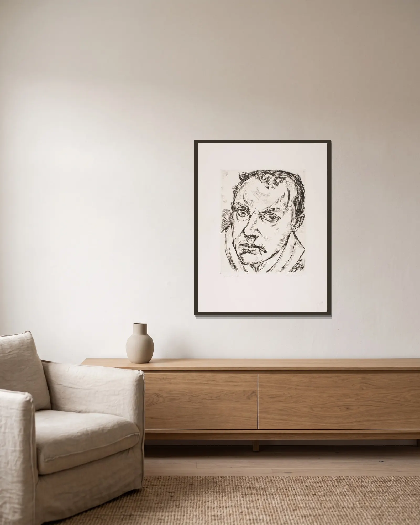 Large Self-Portrait av Max Beckmann inramad på en vägg