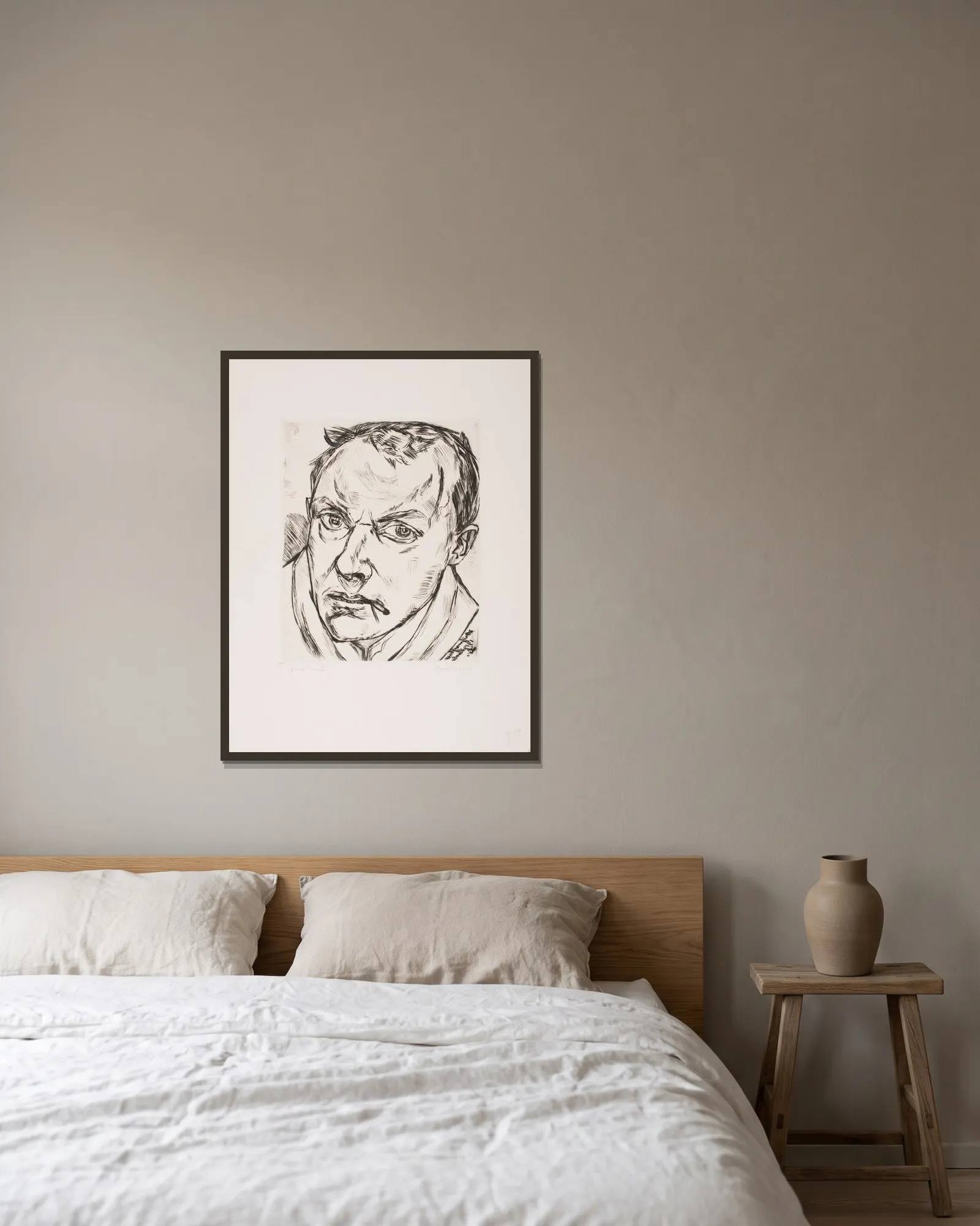 Large Self-Portrait av Max Beckmann inramad på en vägg