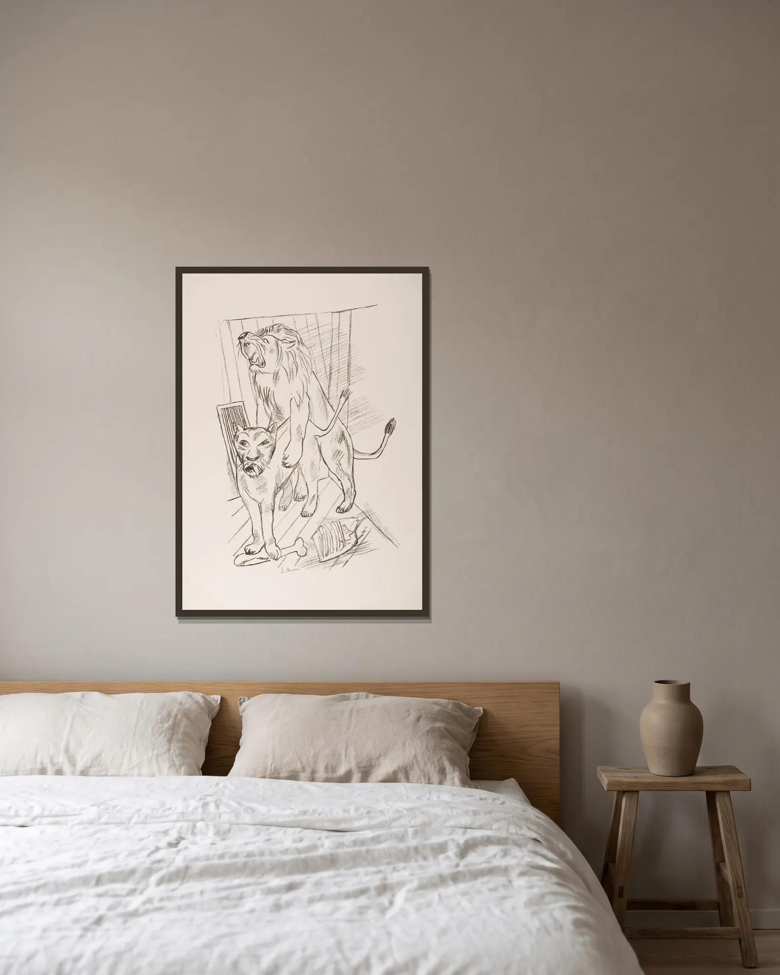 Lion Couple av Max Beckmann inramad på en vägg