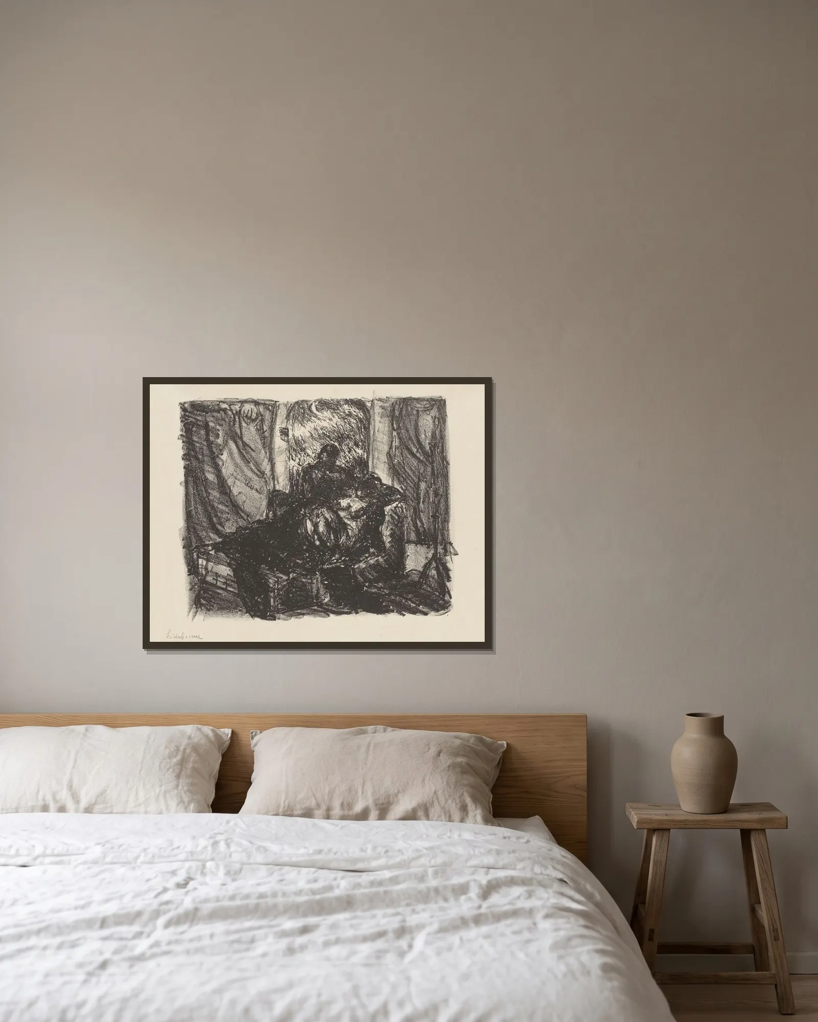 Love Scene av Max Beckmann inramad på en vägg