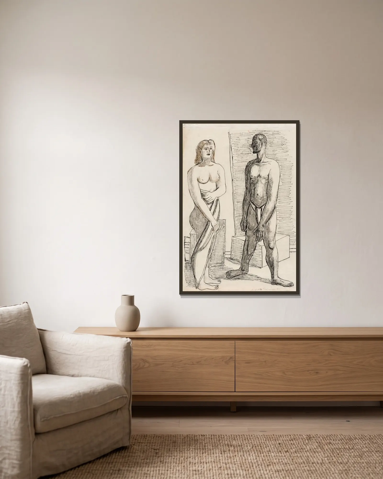 Modelle av Max Beckmann inramad på en vägg