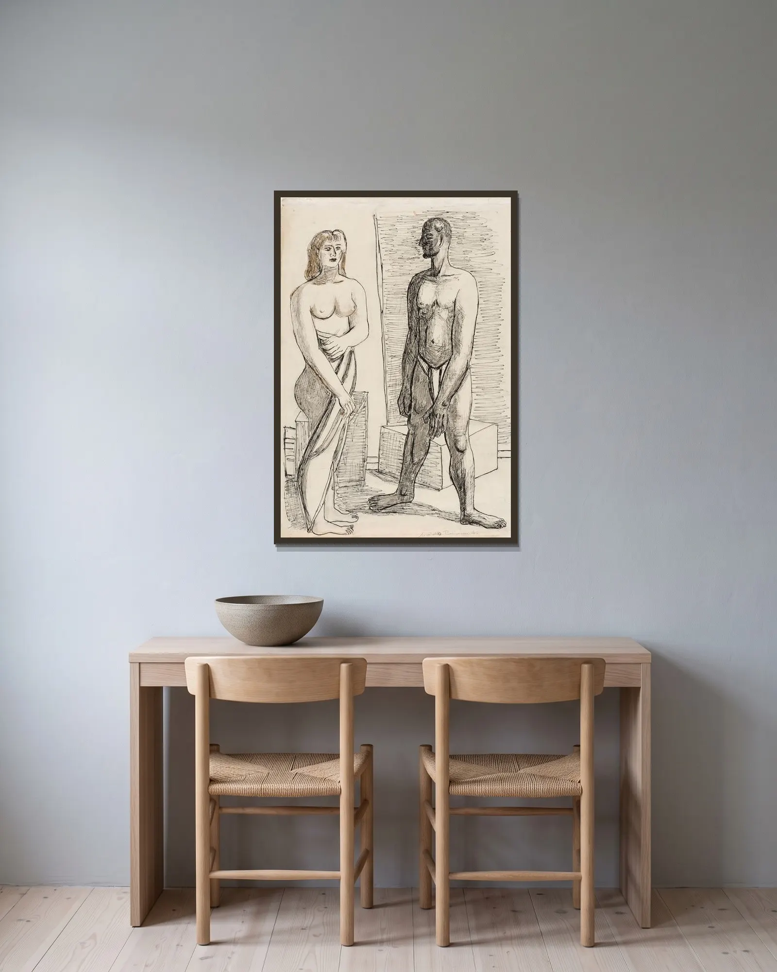 Modelle av Max Beckmann inramad på en vägg