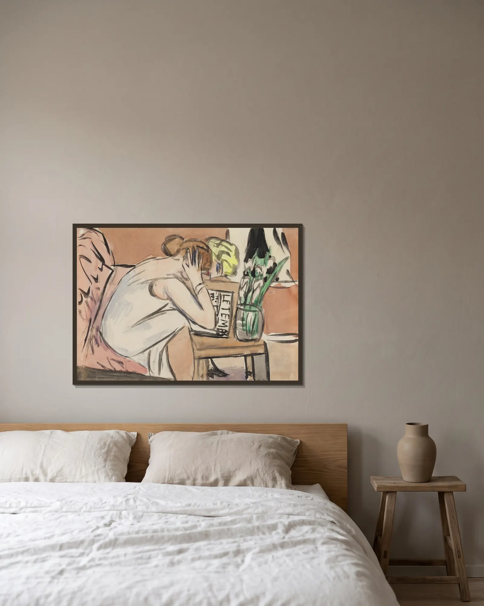 o.T. (Zwei lesende Mädchen) av Max Beckmann inramad på en vägg