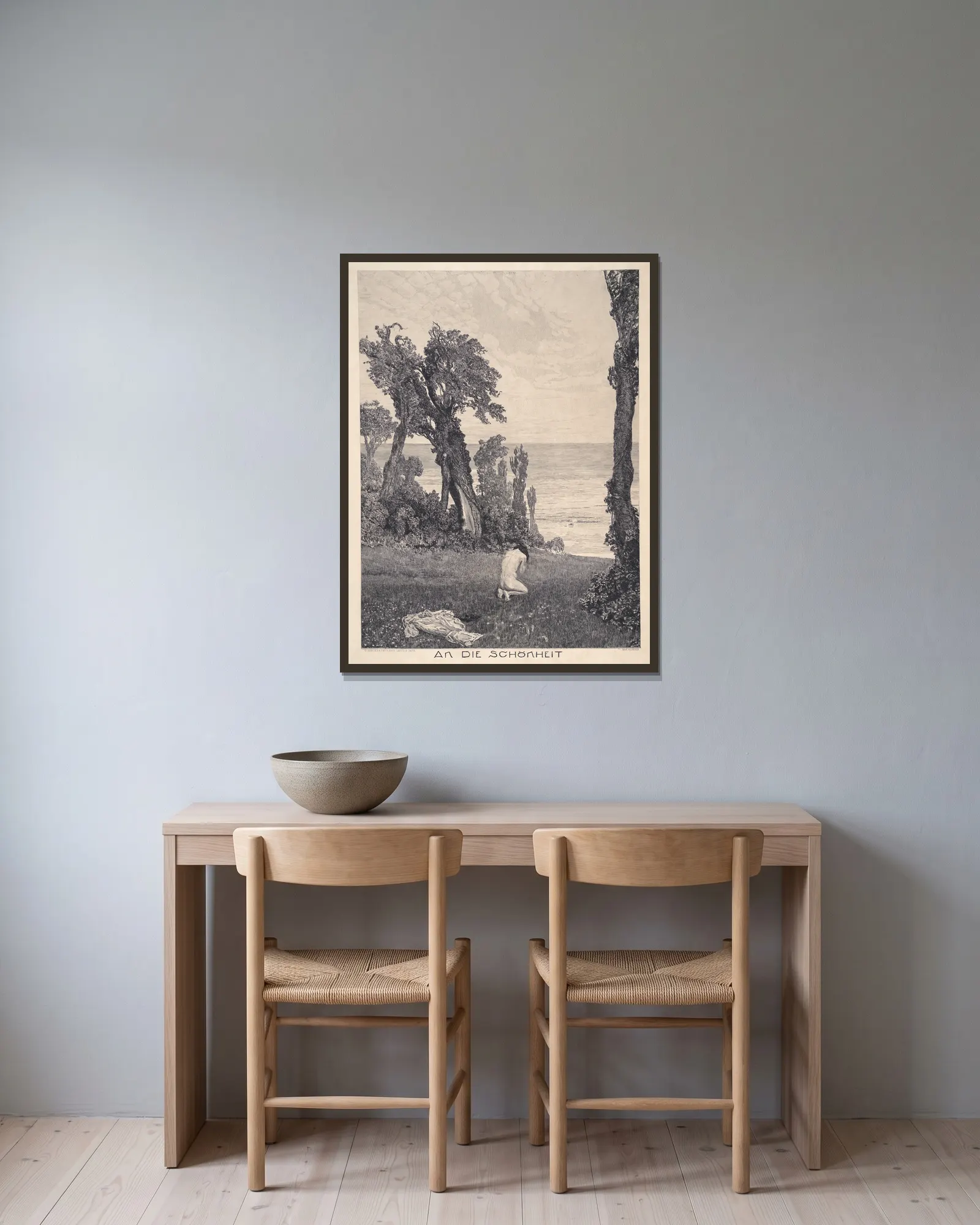 To Beauty (An die Schönheit) av Max Klinger inramad på en vägg