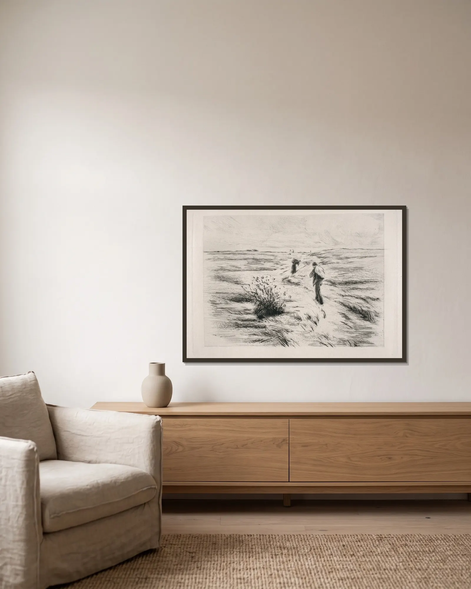In den Dünen av Max Liebermann inramad på en vägg