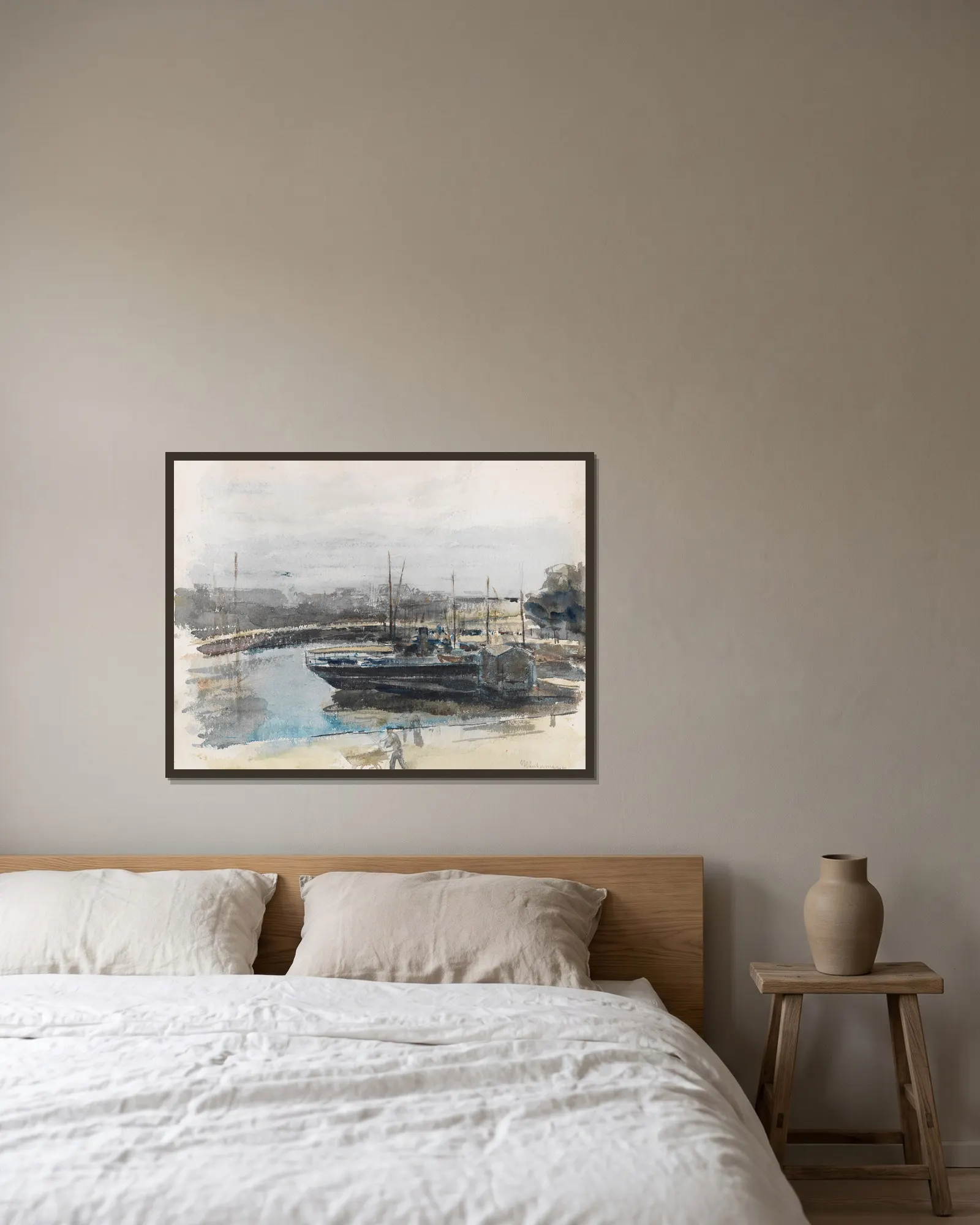 Quai in Hamburg av Max Liebermann inramad på en vägg