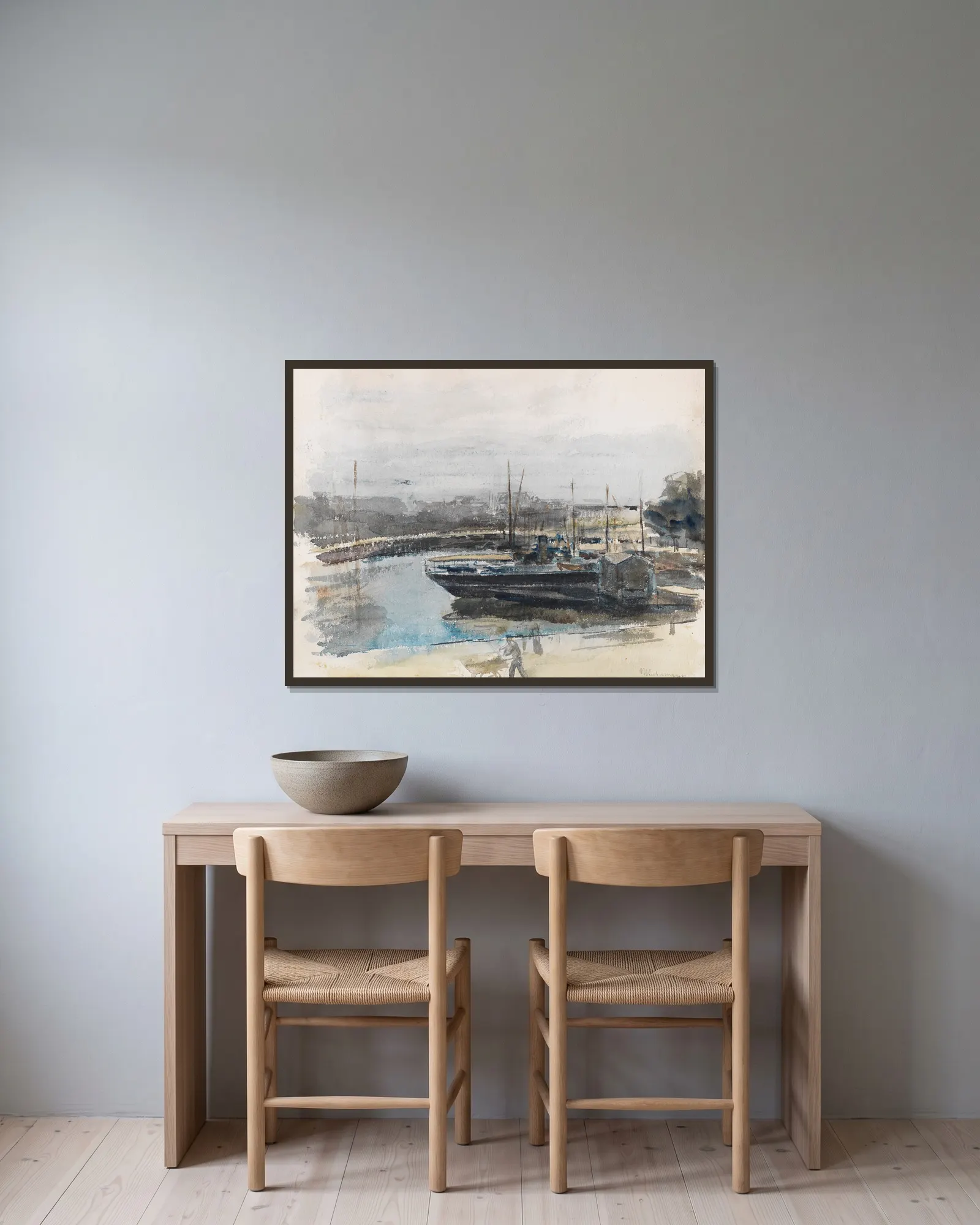 Quai in Hamburg av Max Liebermann inramad på en vägg