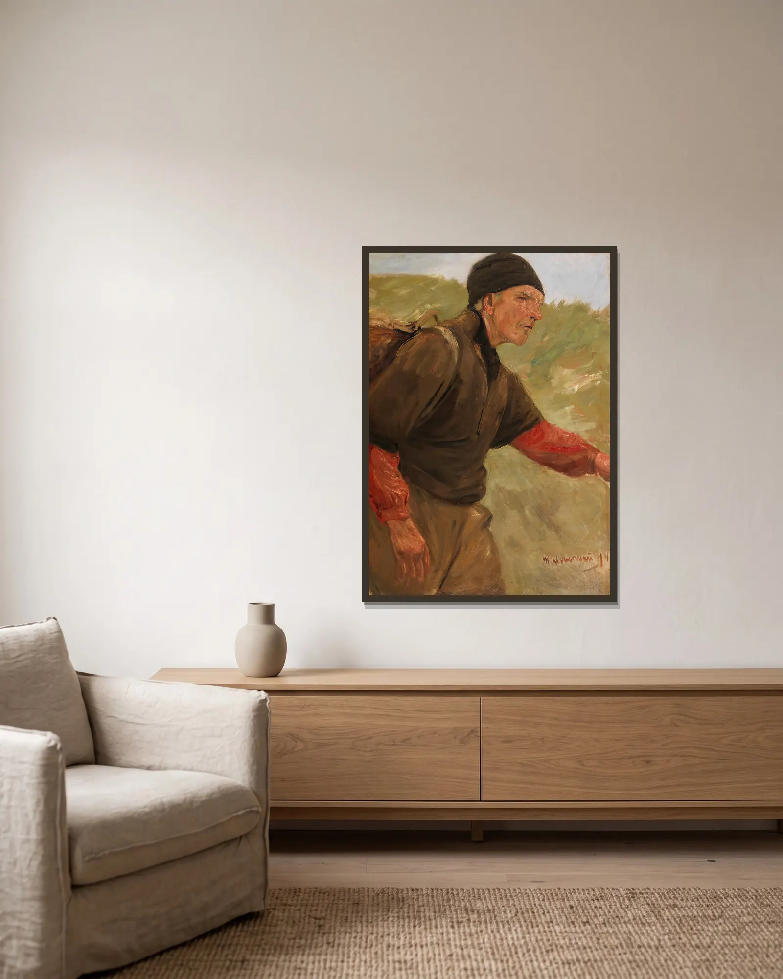 Schreitender Bauer av Max Liebermann inramad på en vägg