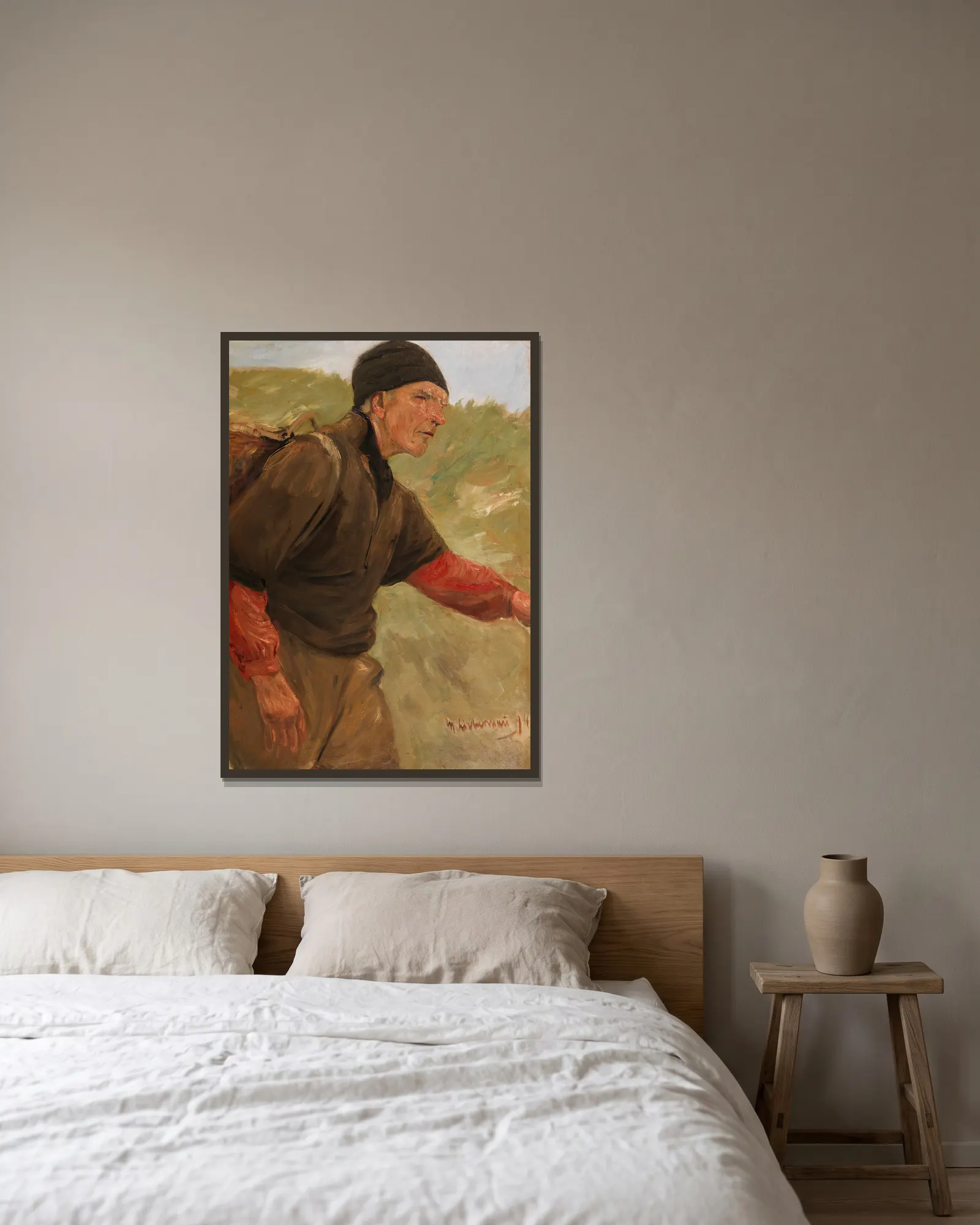 Schreitender Bauer av Max Liebermann inramad på en vägg