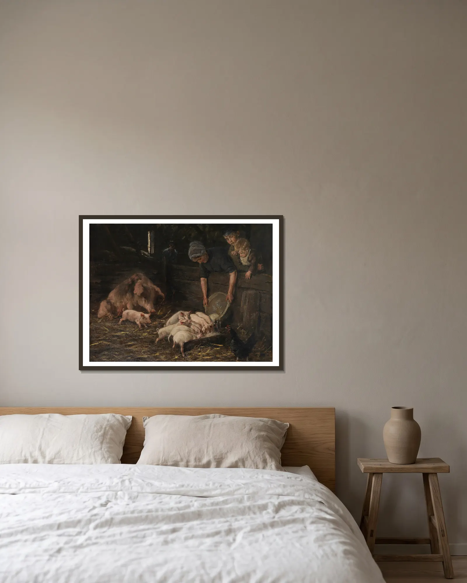 The nursery – pig pens av Max Liebermann inramad på en vägg