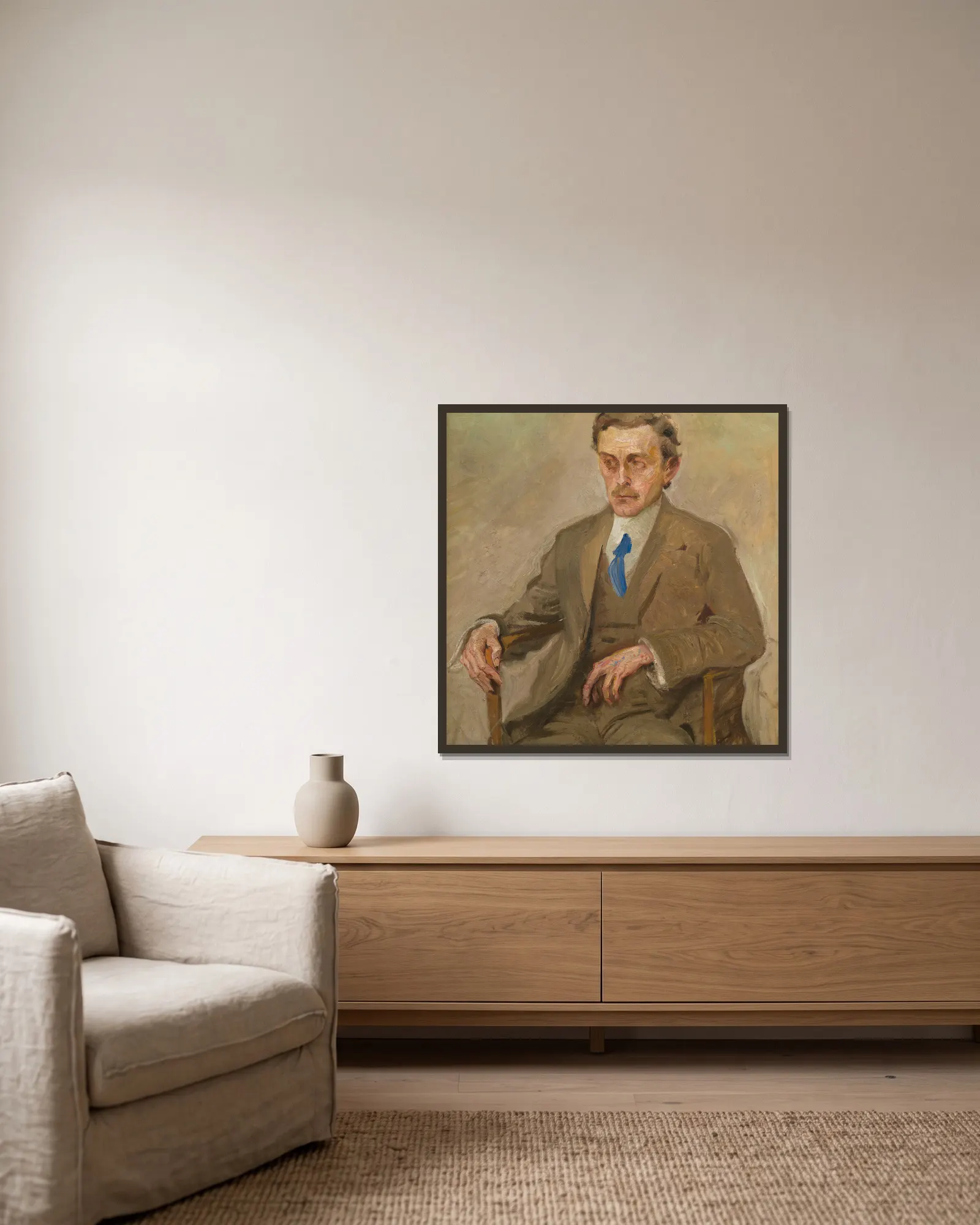 Porträt Adolf Loos av Max Oppenheimer inramad på en vägg