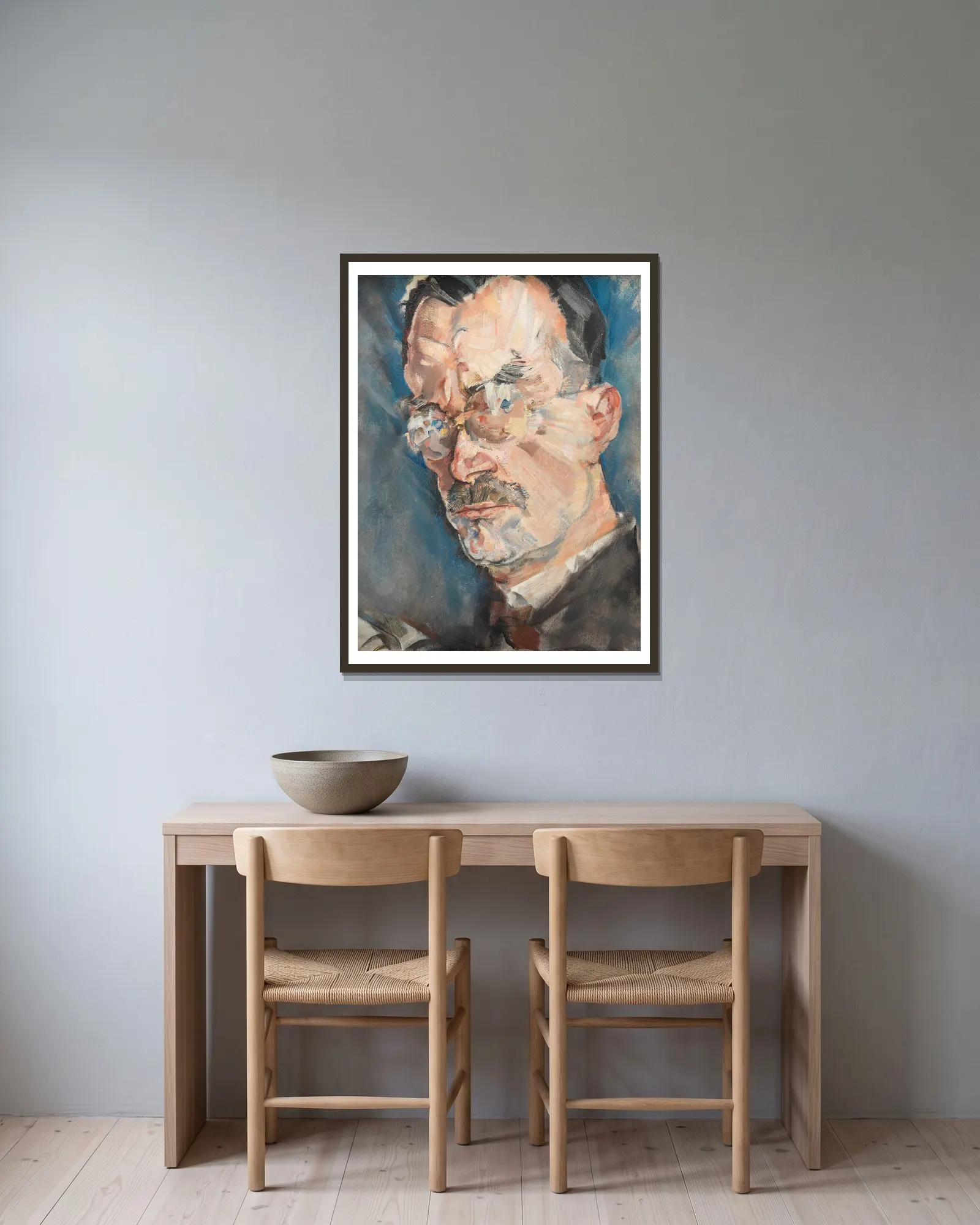 Thomas Mann av Max Oppenheimer inramad på en vägg