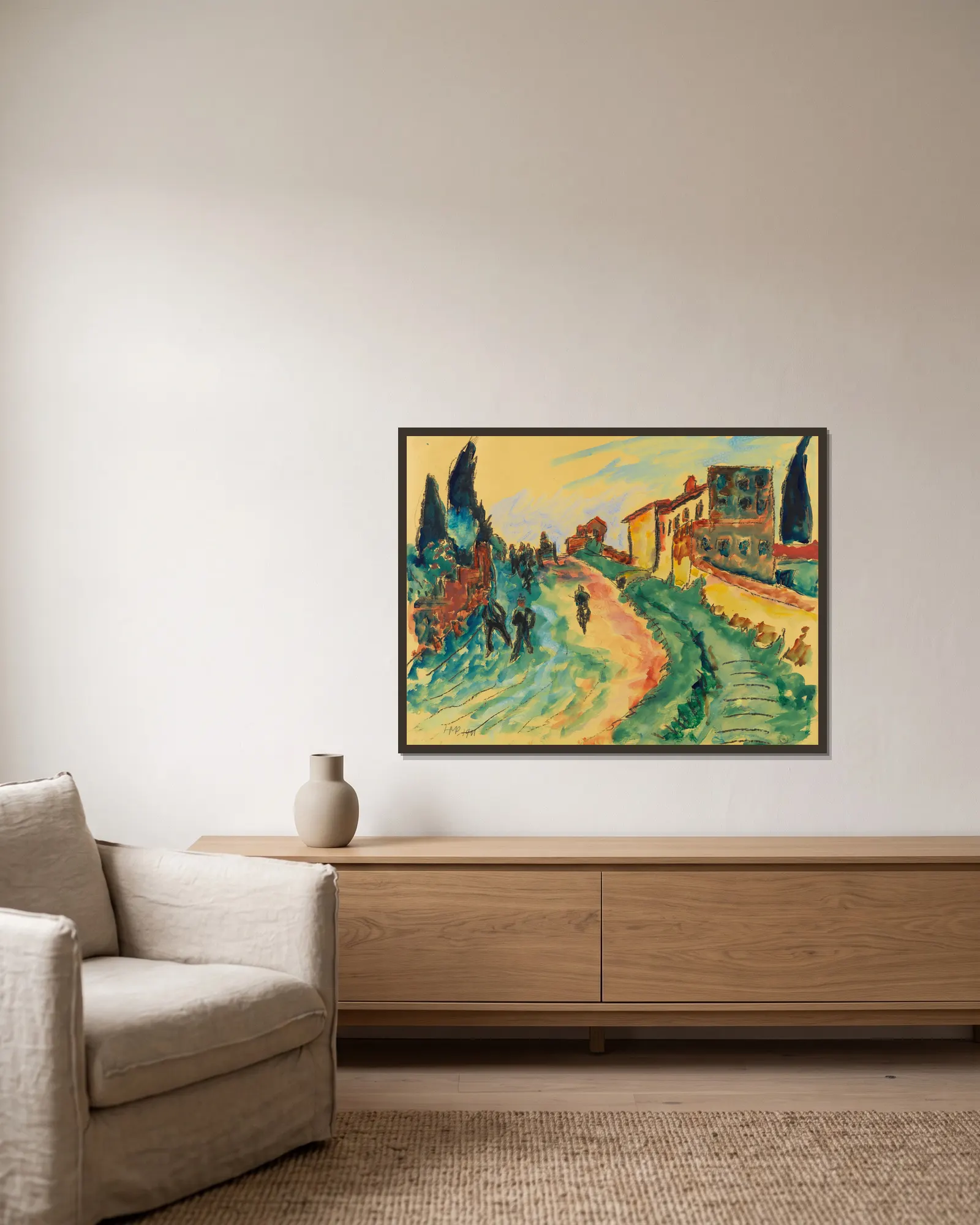 Italian Landscape av Hermann Max Pechstein inramad på en vägg
