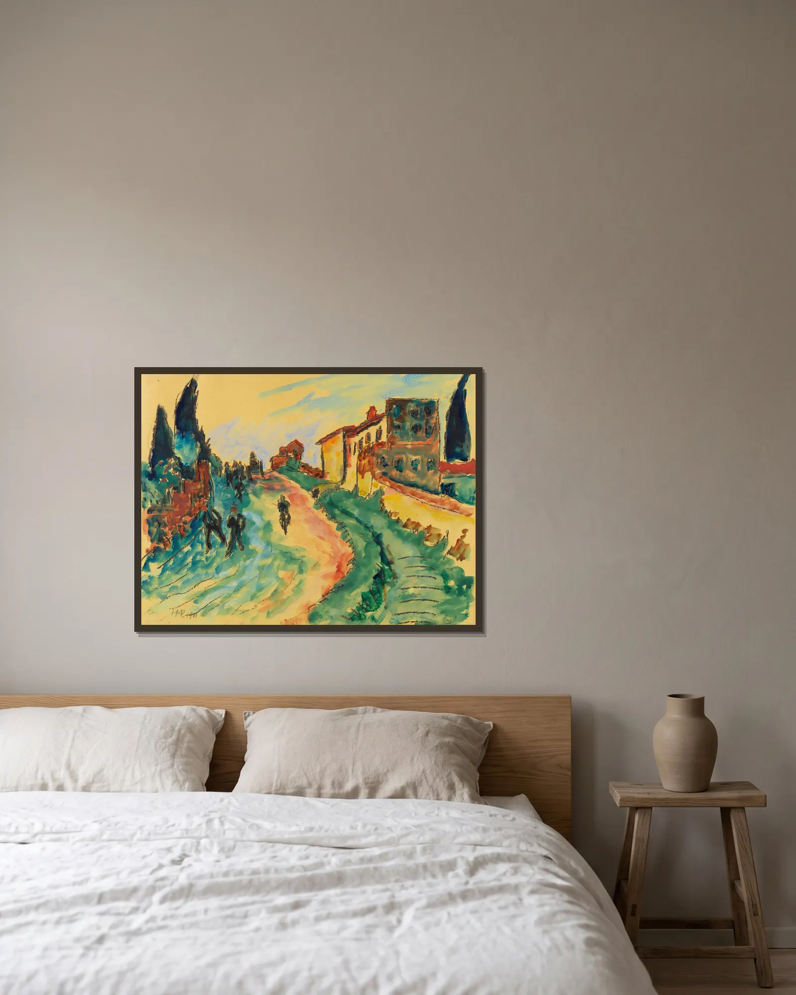 Italian Landscape av Hermann Max Pechstein inramad på en vägg