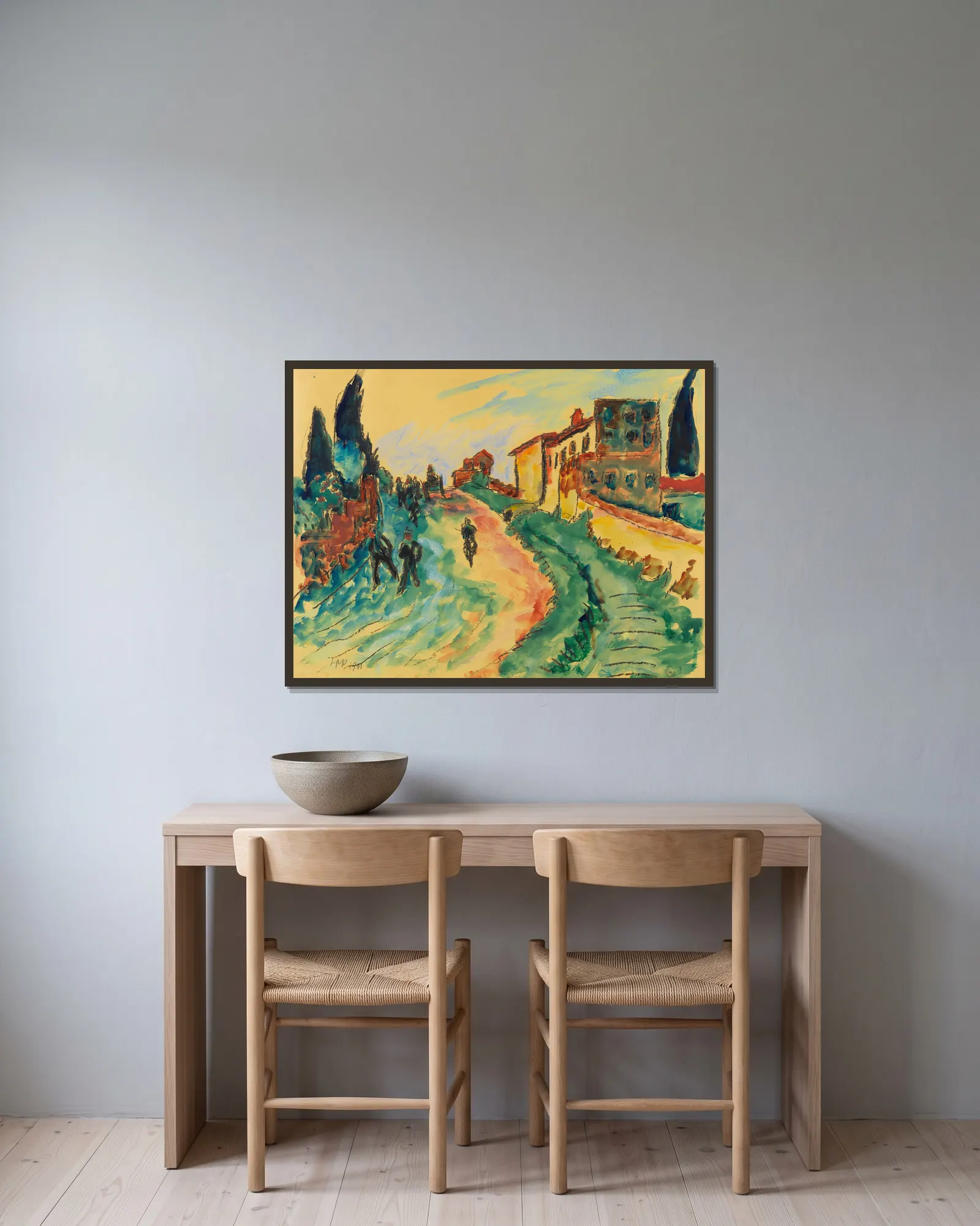 Italian Landscape av Hermann Max Pechstein inramad på en vägg