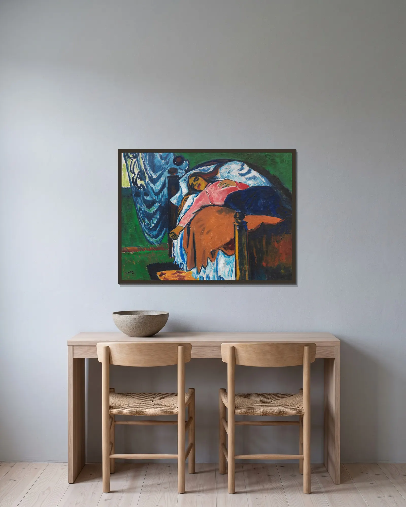 The Resting Woman av Hermann Max Pechstein inramad på en vägg