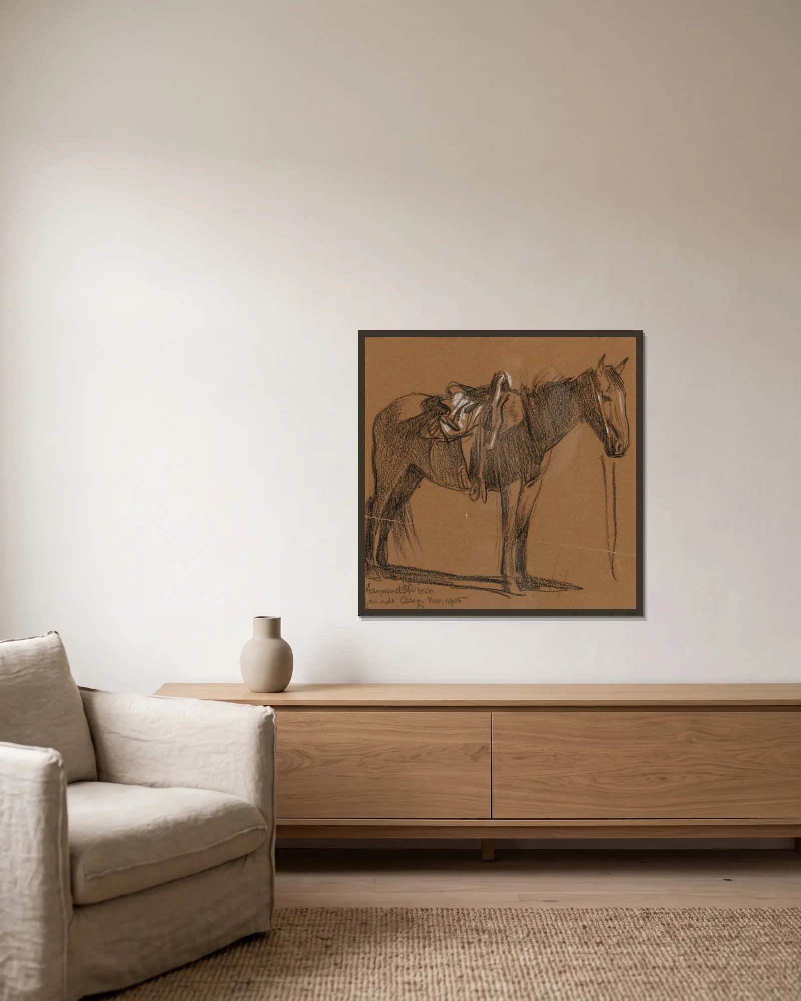 Horse Study av Maynard Dixon inramad på en vägg