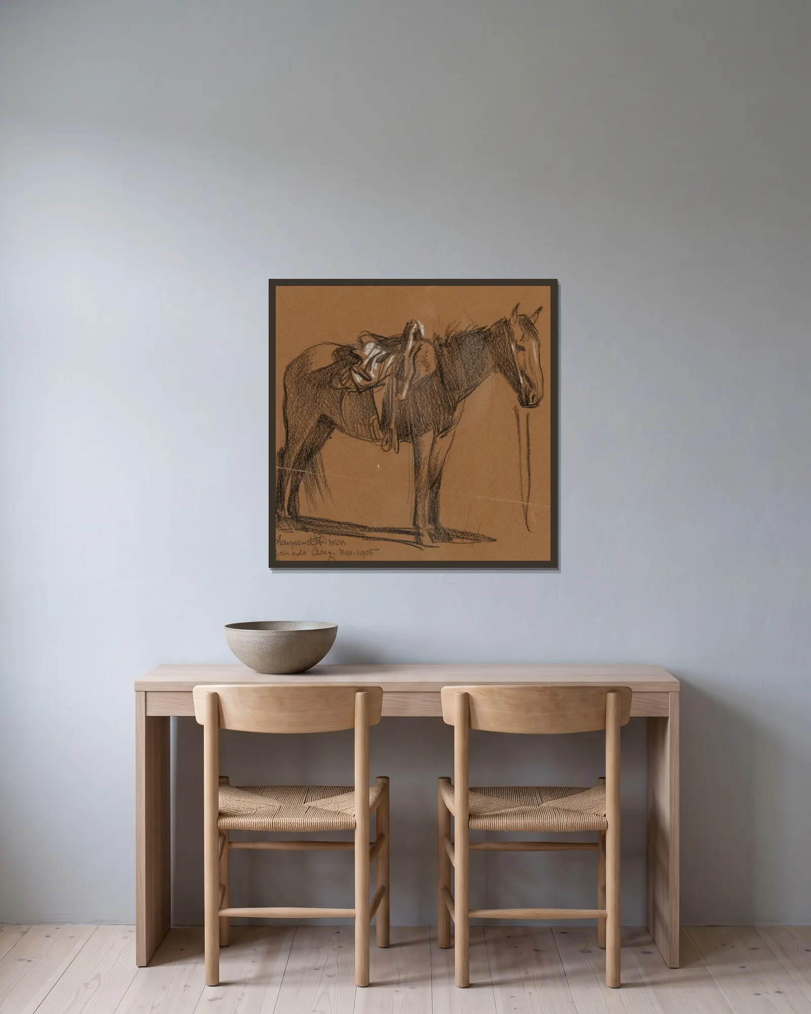 Horse Study av Maynard Dixon inramad på en vägg