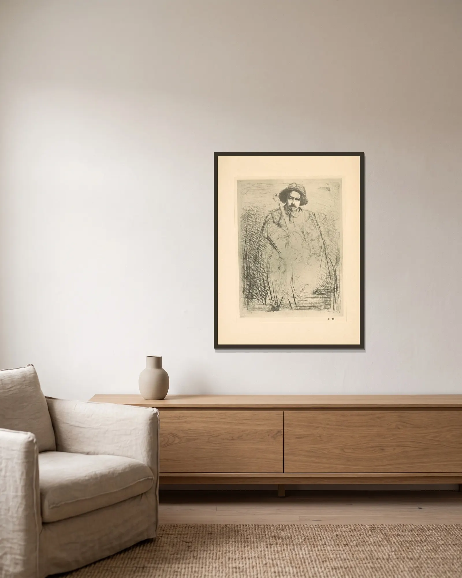 Becquet av James Abbott McNeill Whistler inramad på en vägg