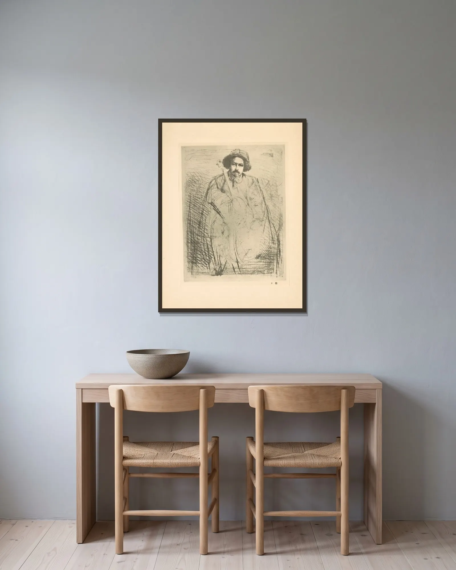 Becquet av James Abbott McNeill Whistler inramad på en vägg