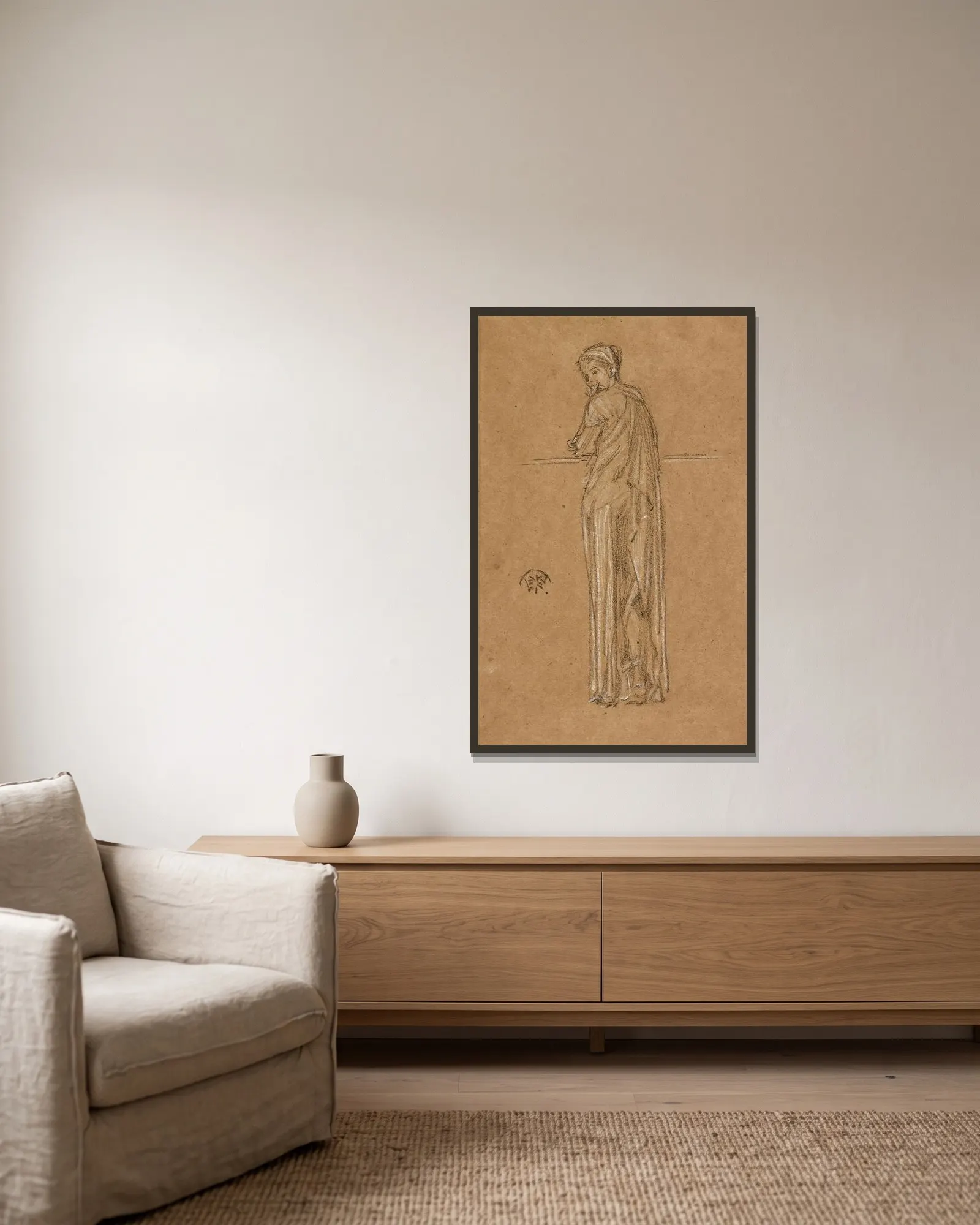 Draped Figure Standing av James Abbott McNeill Whistler inramad på en vägg