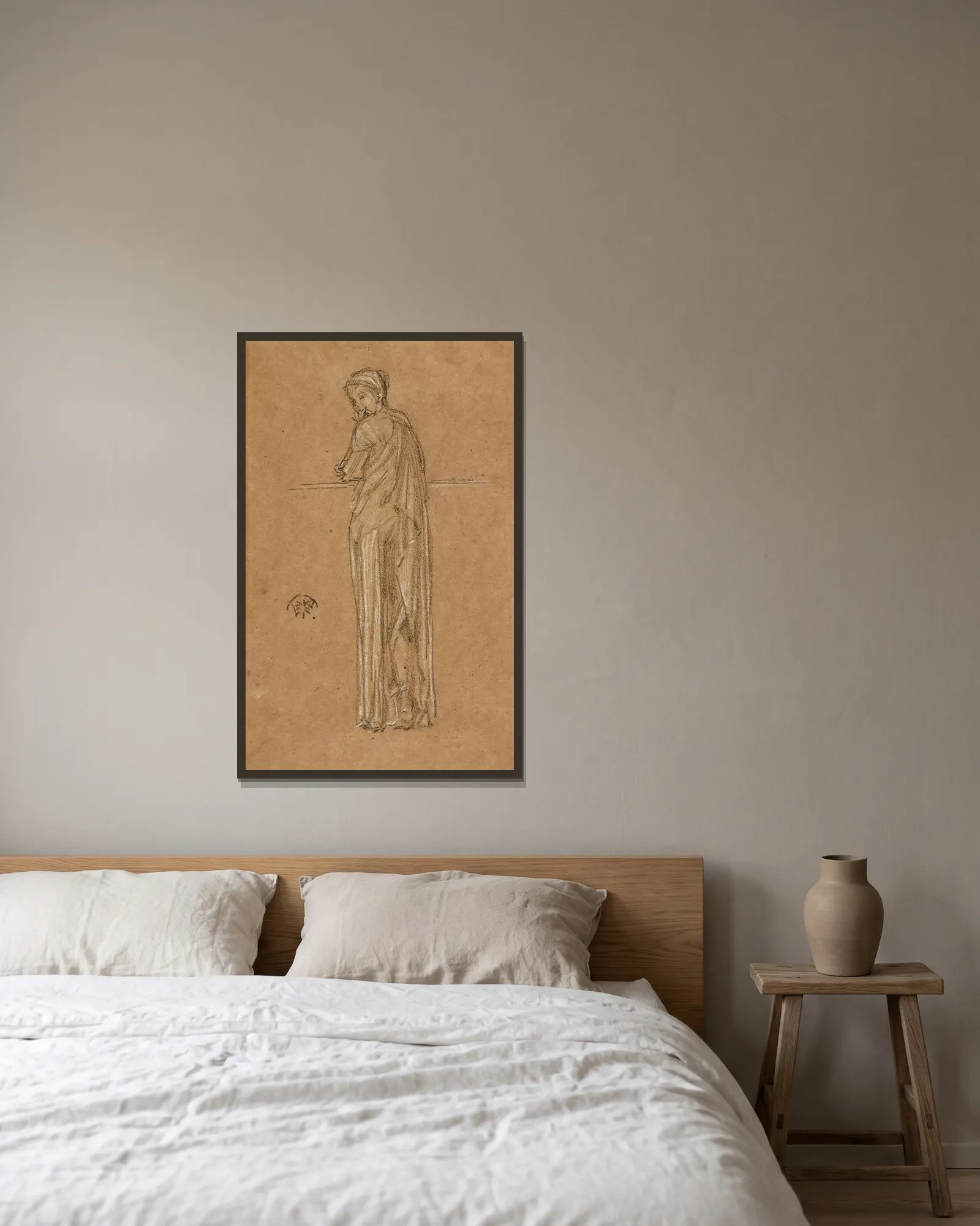 Draped Figure Standing av James Abbott McNeill Whistler inramad på en vägg
