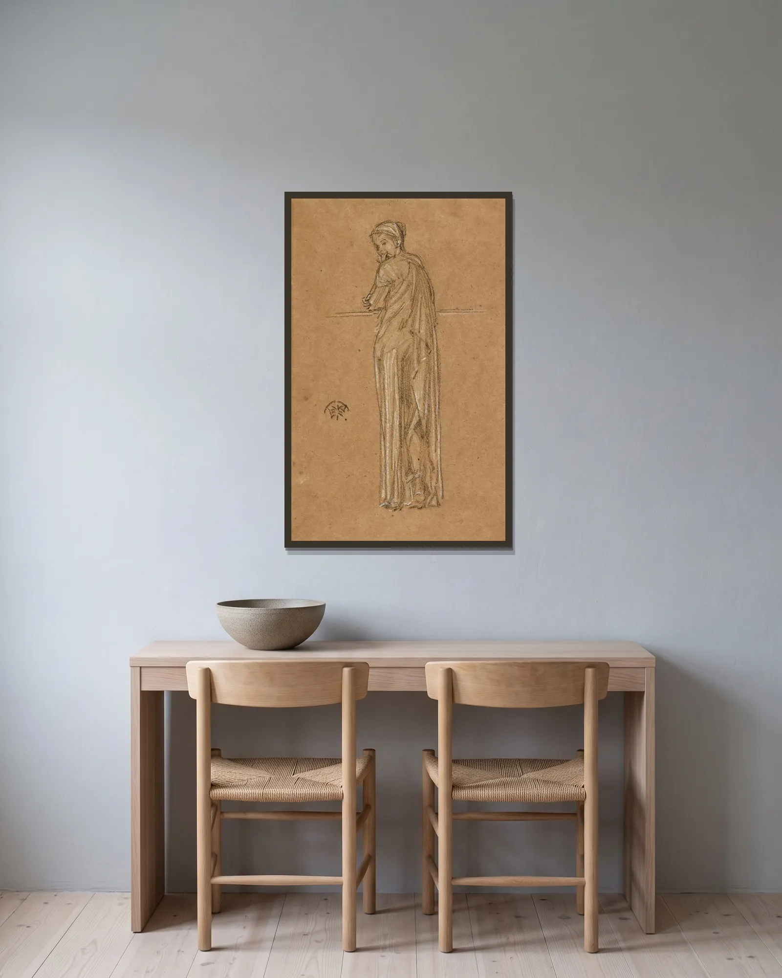 Draped Figure Standing av James Abbott McNeill Whistler inramad på en vägg