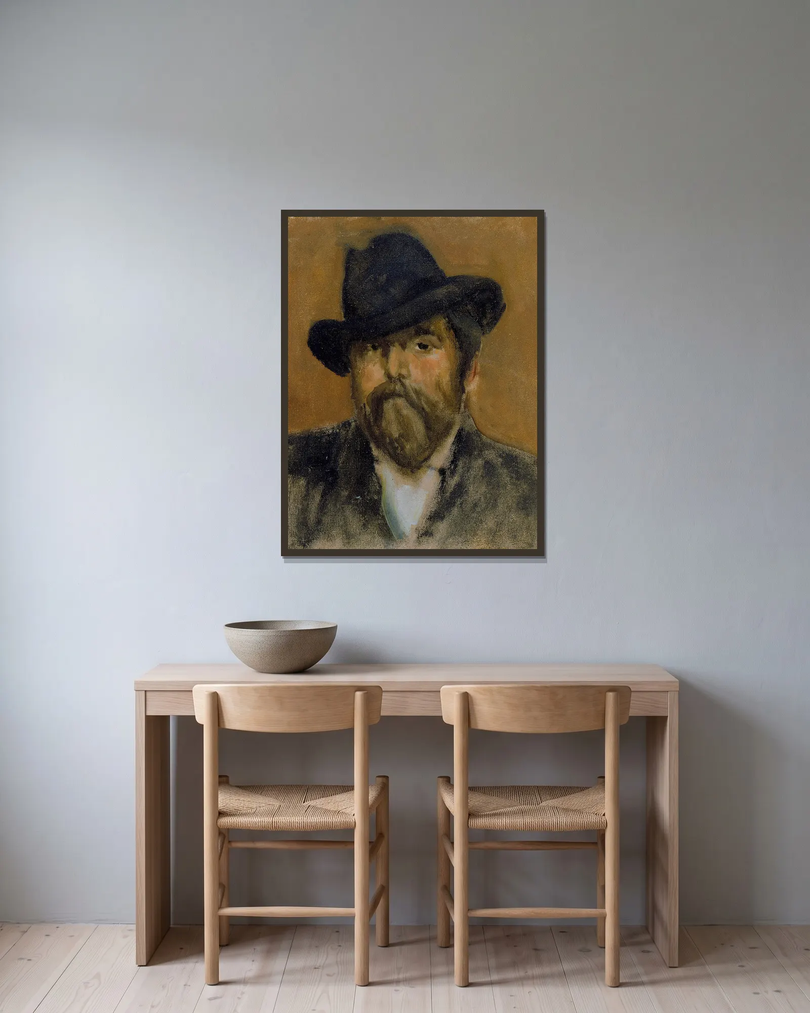 Robert Barr av James Abbott McNeill Whistler inramad på en vägg