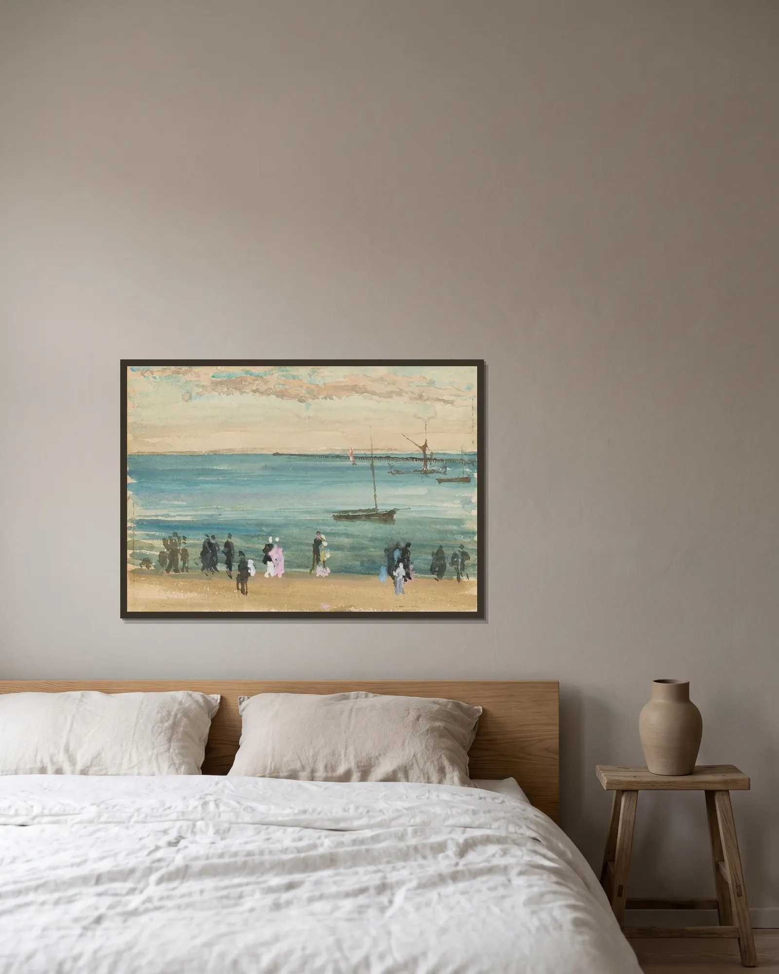 Southend Pier av James Abbott McNeill Whistler inramad på en vägg