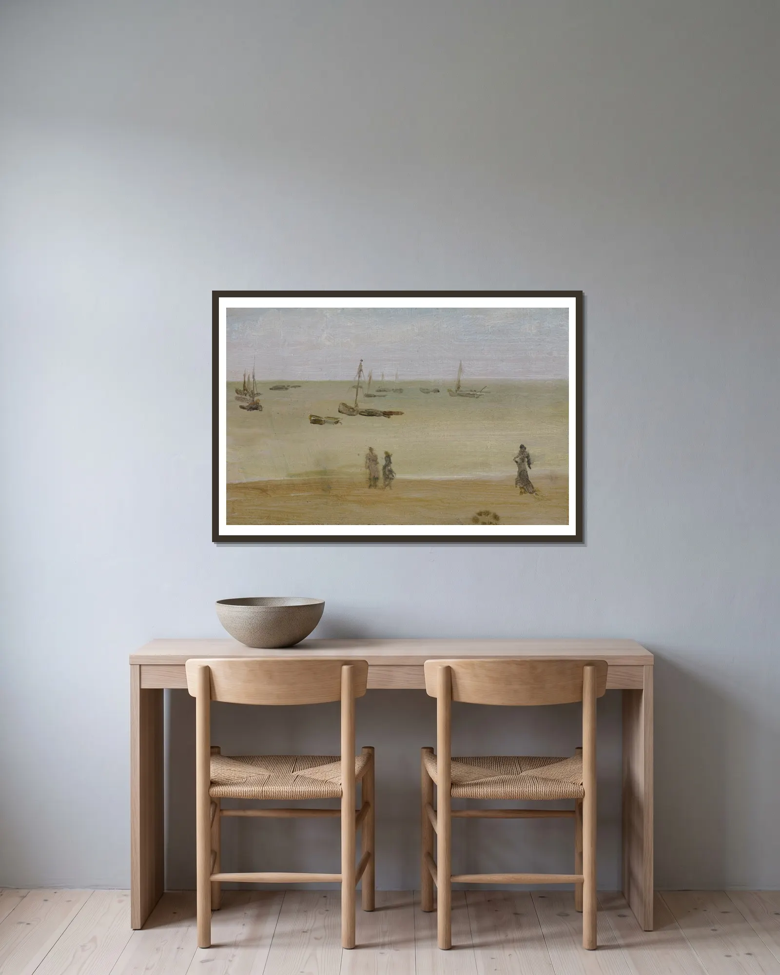 The Seashore av James Abbott McNeill Whistler inramad på en vägg