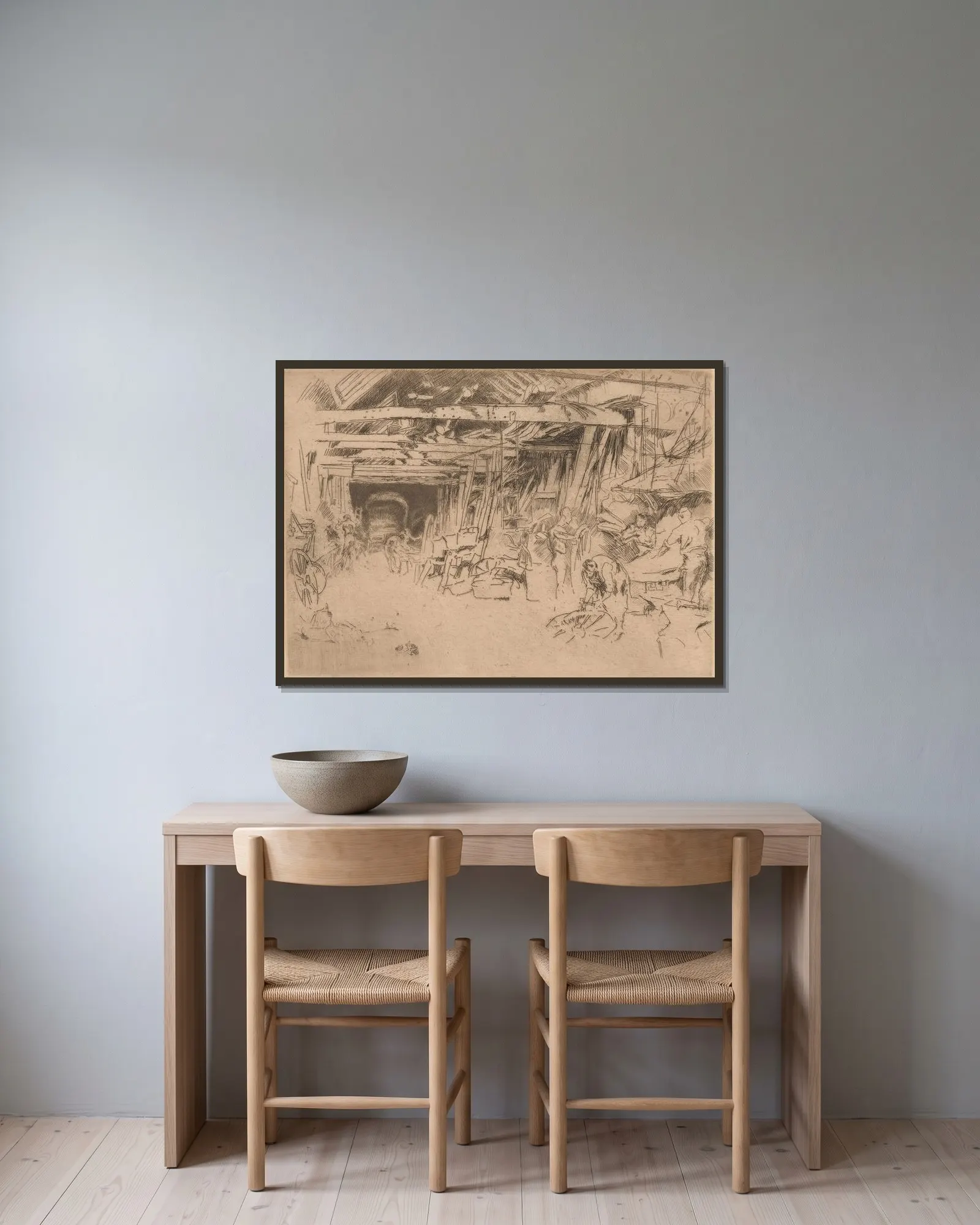 Wheelwright av James Abbott McNeill Whistler inramad på en vägg