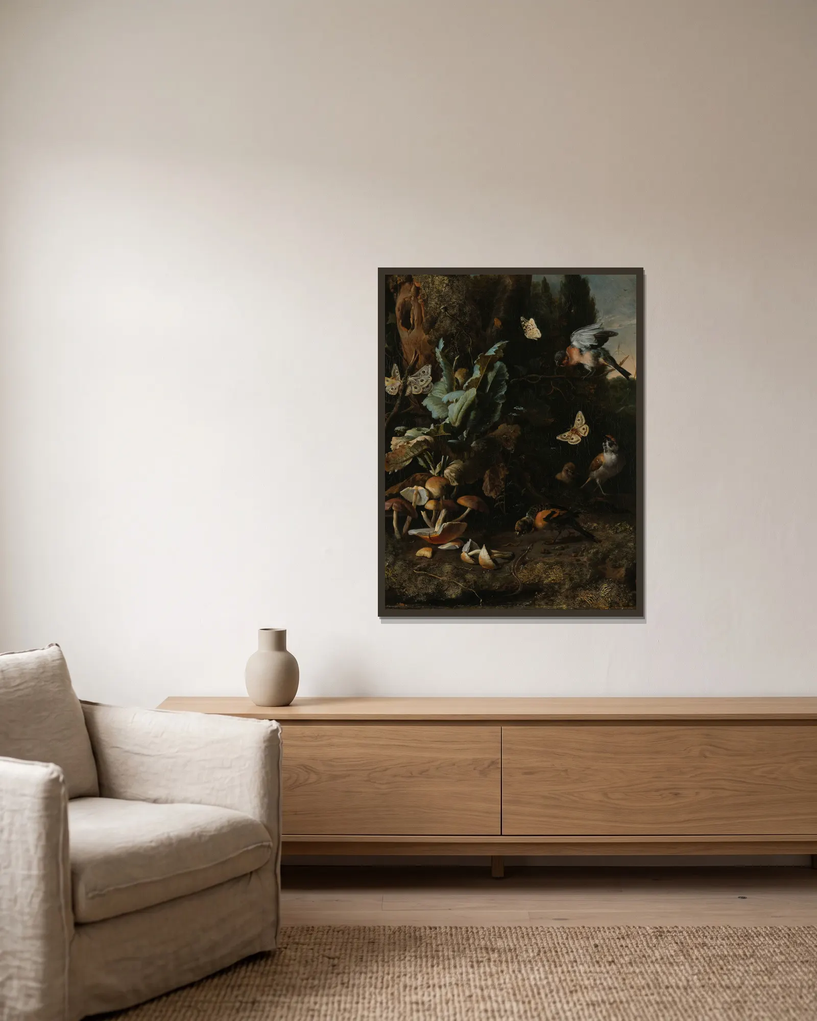 Animals and Plants av Melchior d'Hondecoeter inramad på en vägg