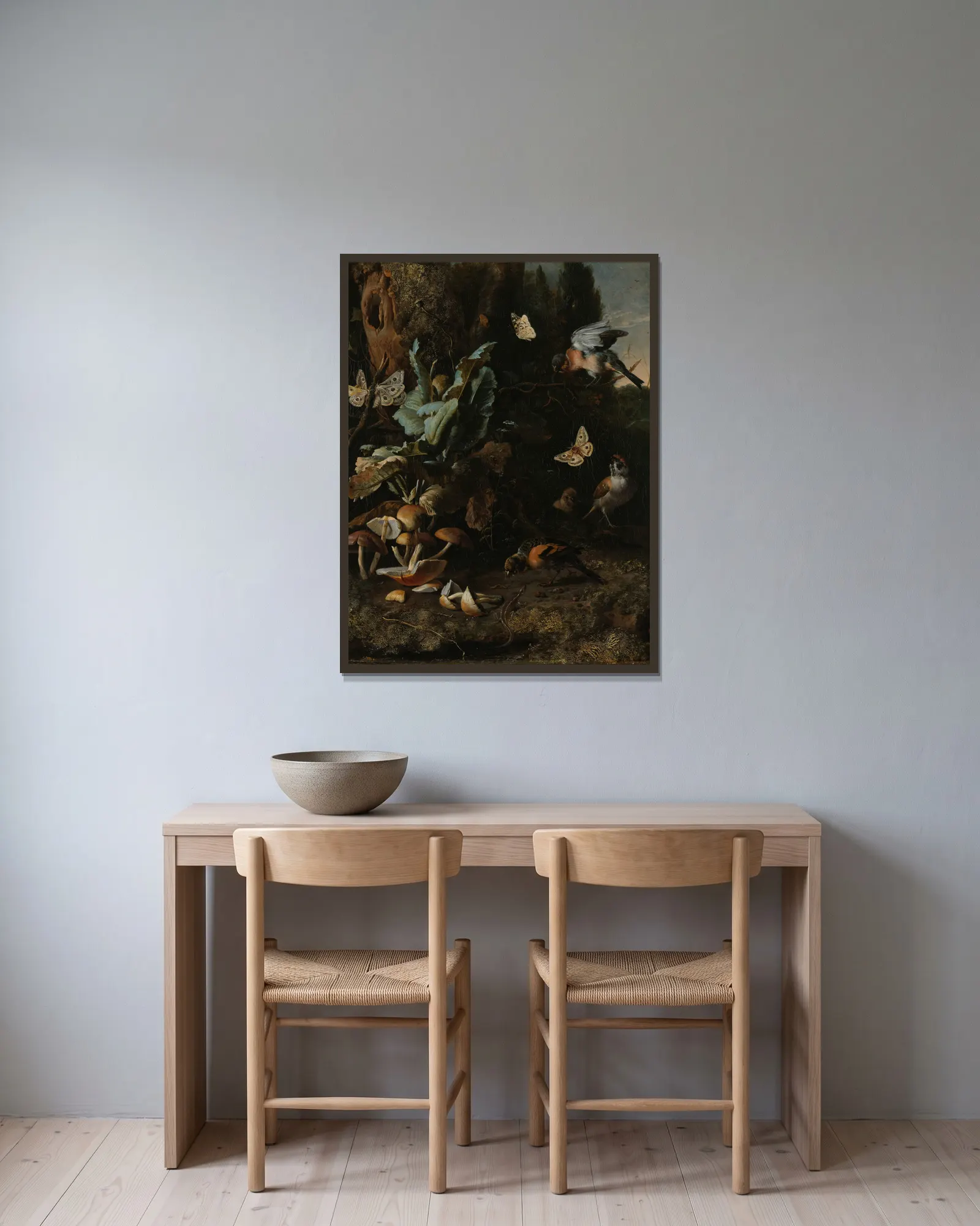 Animals and Plants av Melchior d'Hondecoeter inramad på en vägg