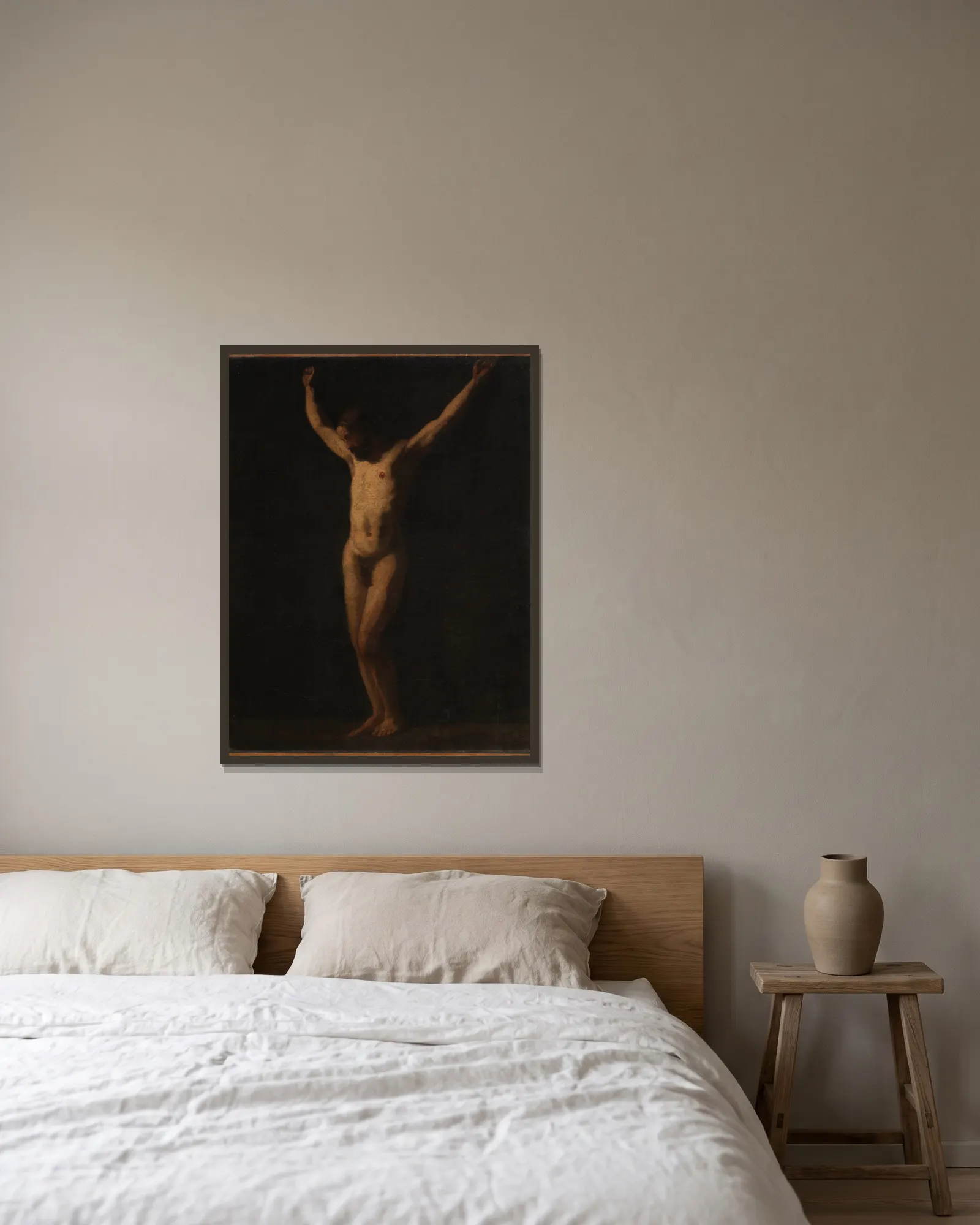 Crucifixion av William Merritt Chase inramad på en vägg