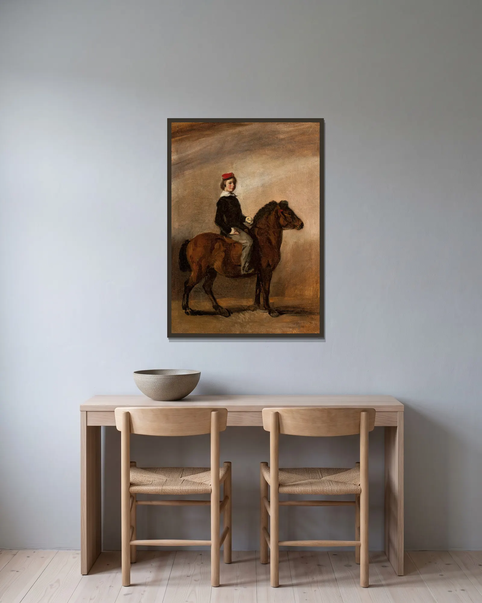 Artist’s son on a pony av Piotr Michałowski inramad på en vägg