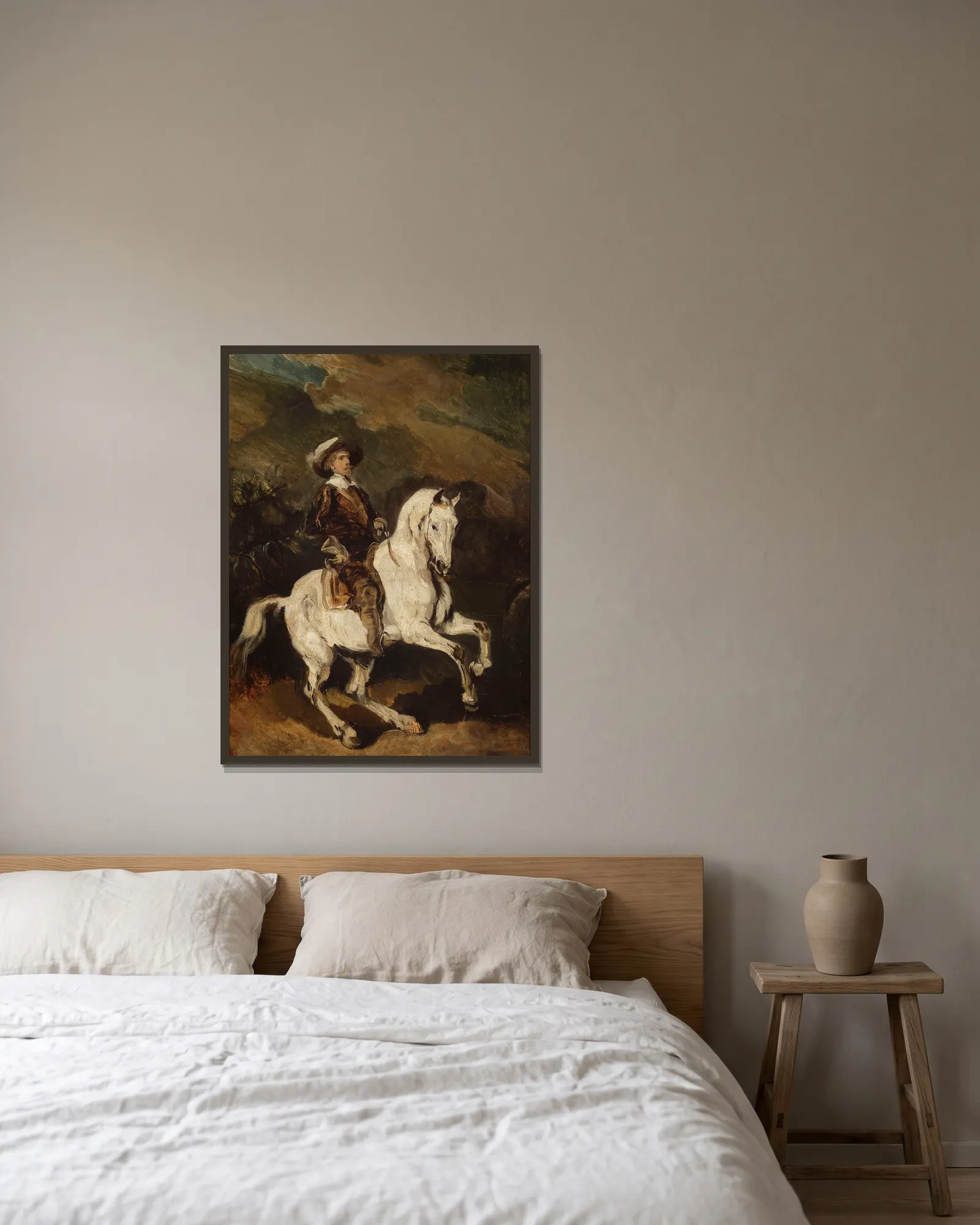 Cavalryman av Piotr Michałowski inramad på en vägg