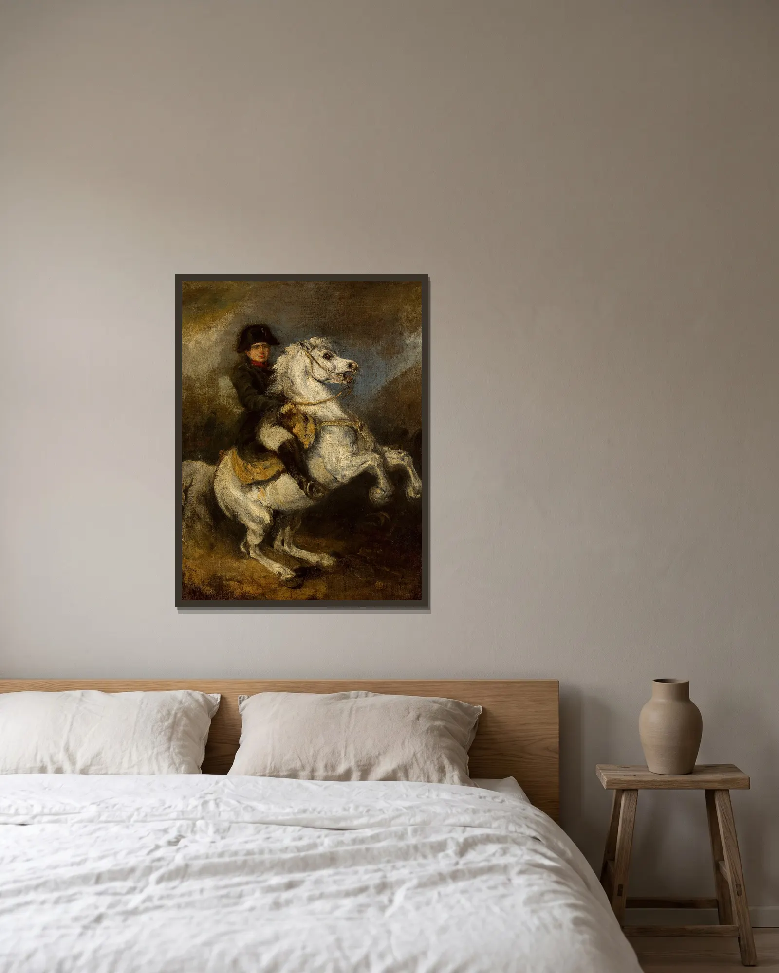 Napoleon on horseback, 1835 av Piotr Michałowski inramad på en vägg